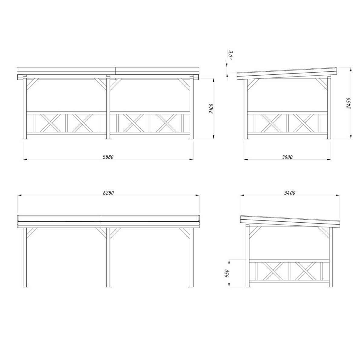 Lenna paviljong 16,6 m2 Set 307 Ubehandlet Tre