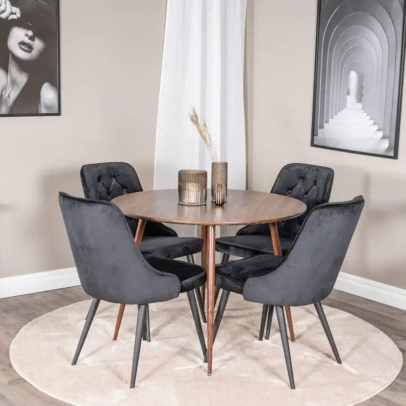 Spisegruppe Venture Home Plaza med 4 Velvet Deluxe Stoler