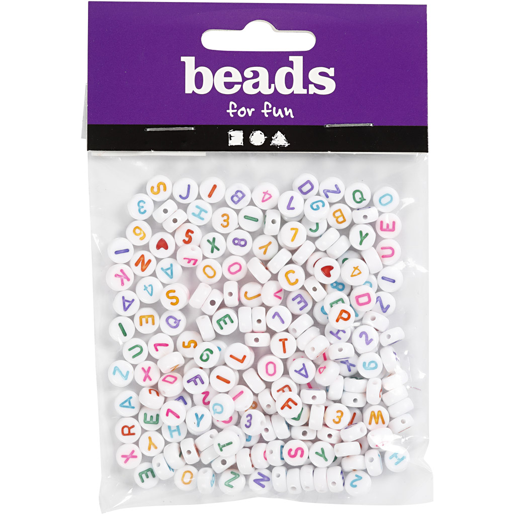 Bokstavperler Creativ Company hvit 7 mm Hullstr 1,2 mm 25 g/1 Pk