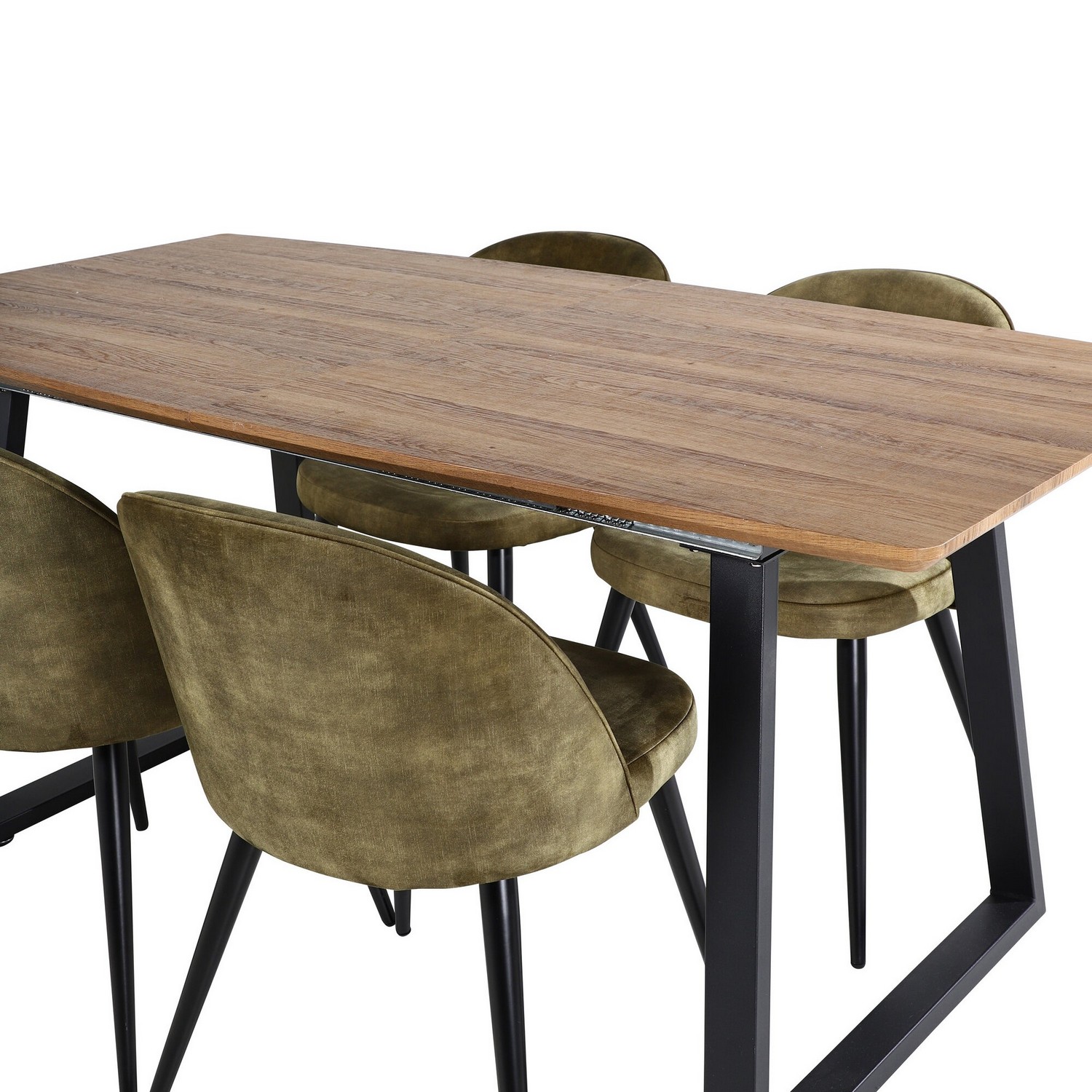  Inca Dining Table 160/200*85 cm+Velvet Dining Chair Natur/Sort/Grågrønn