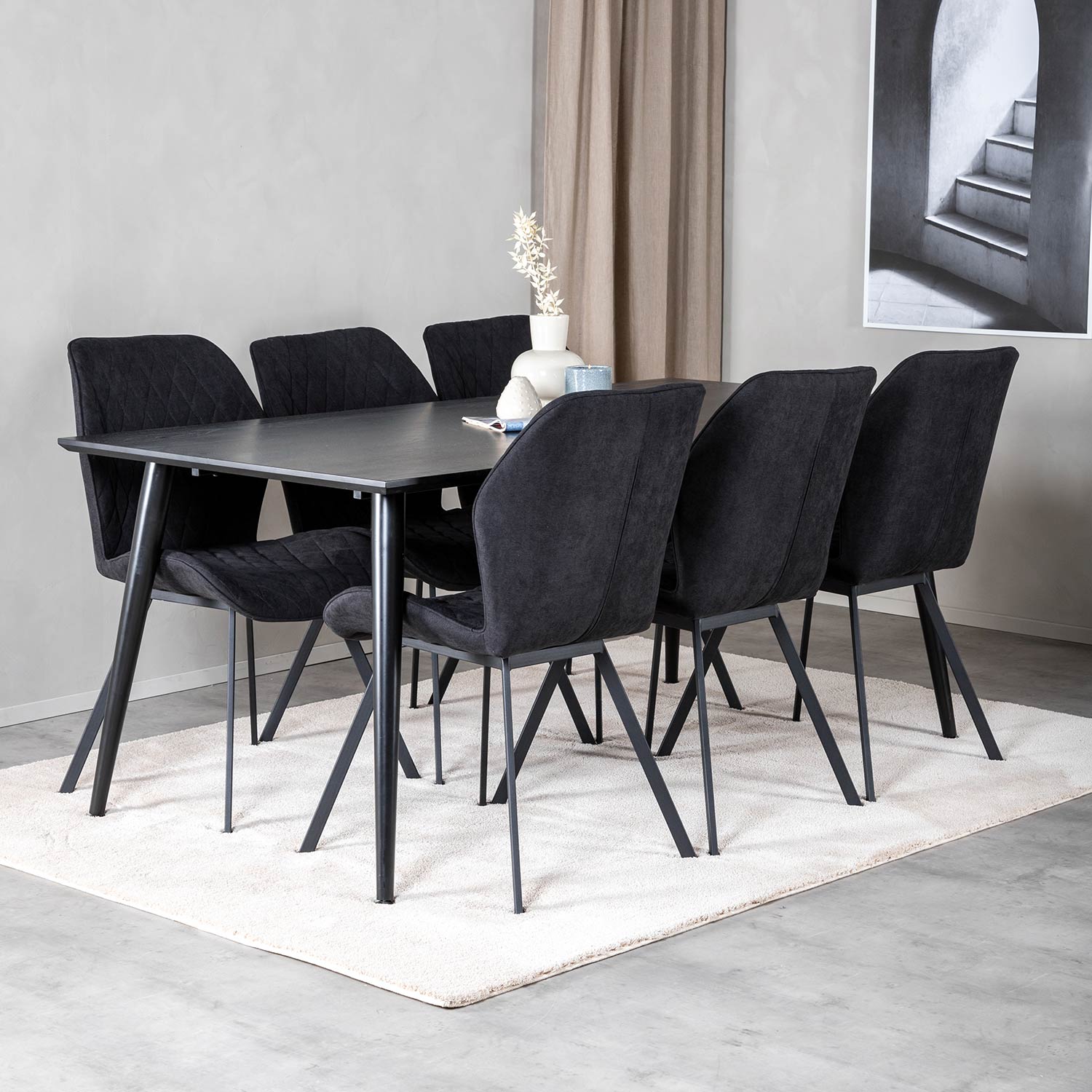 DippTable -Black Veneer+Gemma Chair-Black _6 Sort/Sort