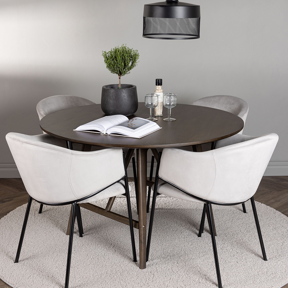 Spisegruppe Venture Home Kaseidon Ø100 cm med 4 stk Evelina Stoler