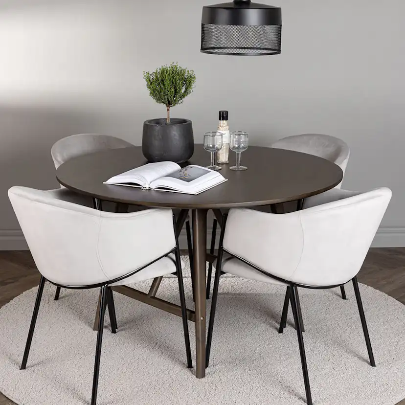 Spisegruppe Venture Home Kaseidon Ø100 cm med 4 stk Evelina Stoler