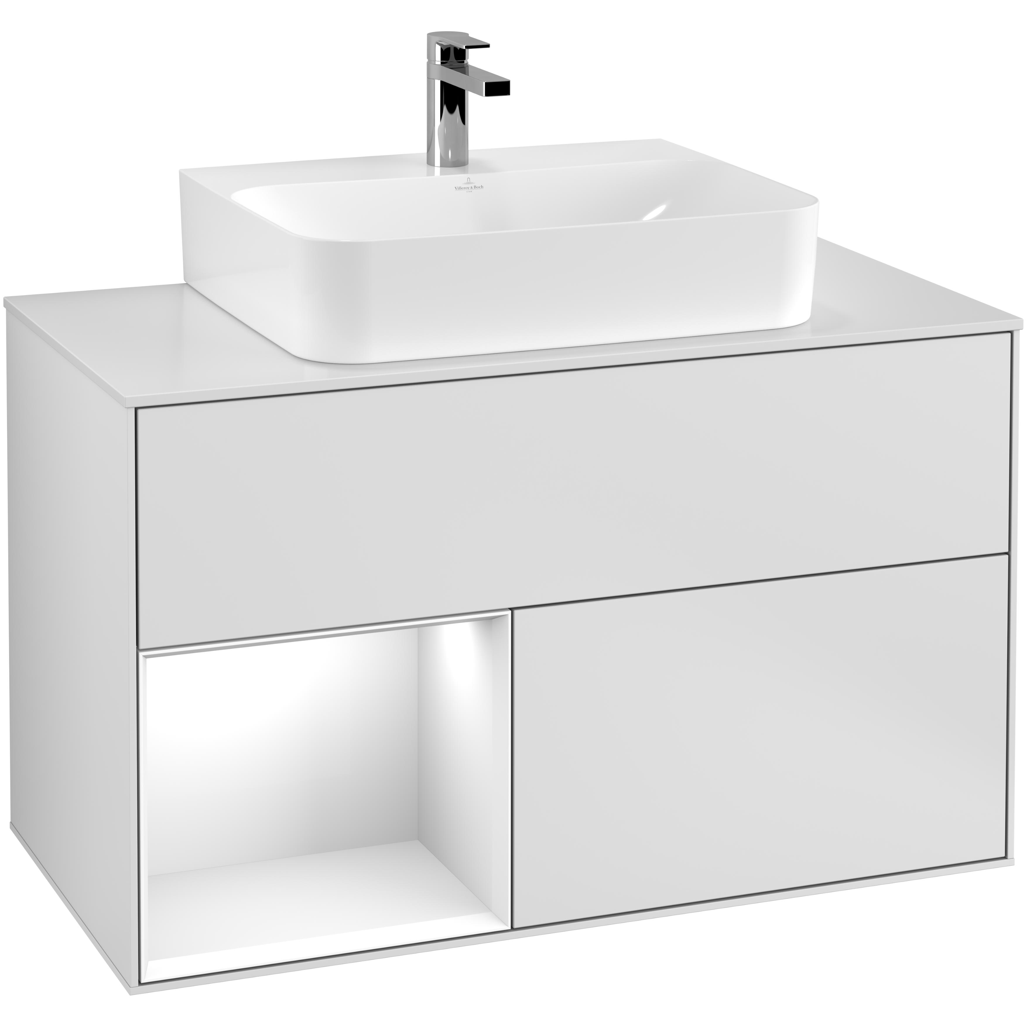 Tvättställsskåp Villeroy & Boch Finion med 2 Lådor Hylla och Bänkskiva för Centrerat Tvättställ | badrum - badrumsmobler - tvattstallsskap-och-kommod | KakelKungen