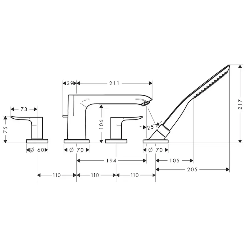 Badekarblander Hansgrohe Metris 4-hulls