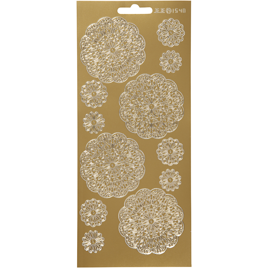 Stickers, guld, blommor, 10x23 cm, 1 ark Gull