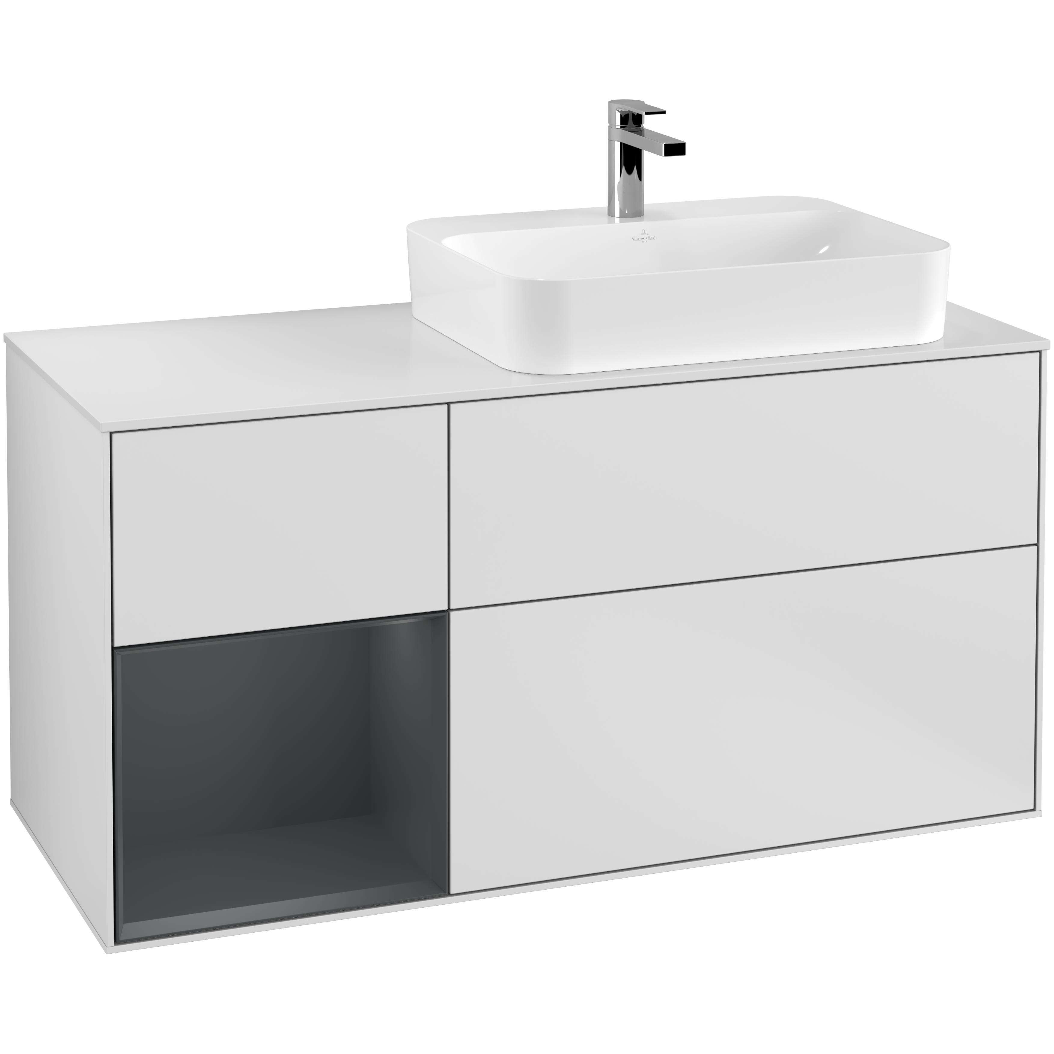 Tvättställsskåp Villeroy & Boch Finion med 3 Lådor Hylla och Bänkskiva för Ocentrerat Ytmonterat Tvättställ