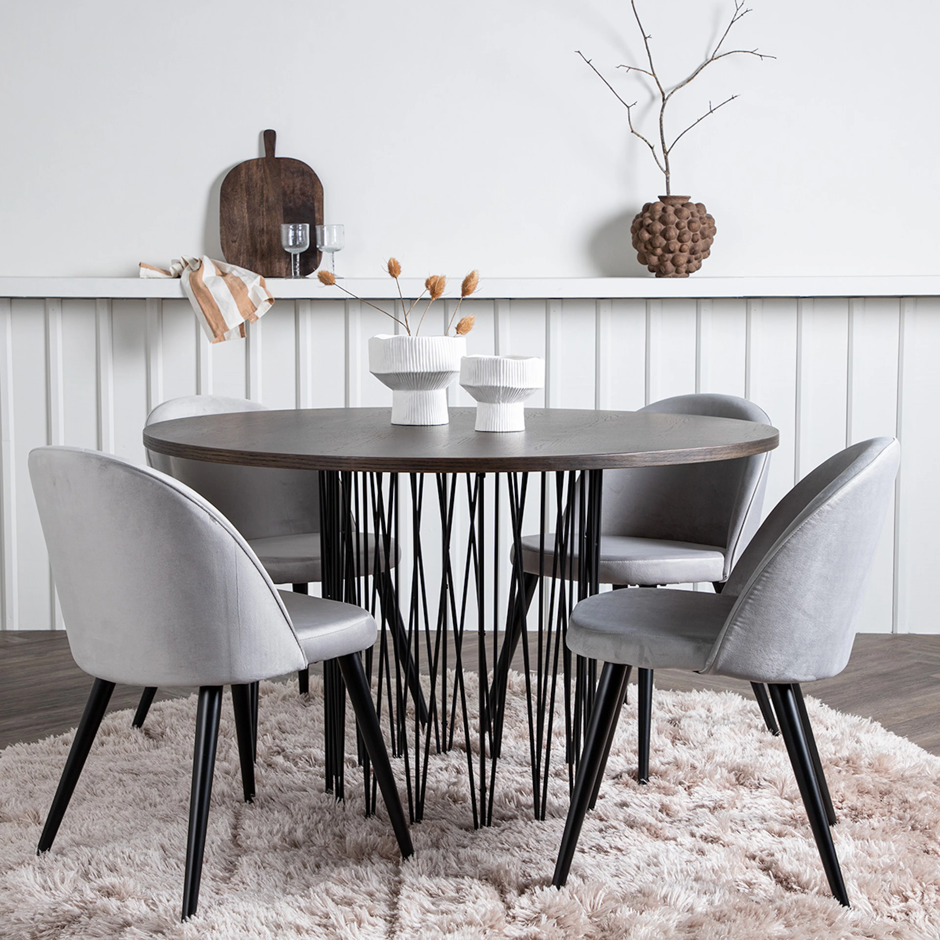 Spisegruppe furniture/fashion Stone med 4 Velvet Stoler