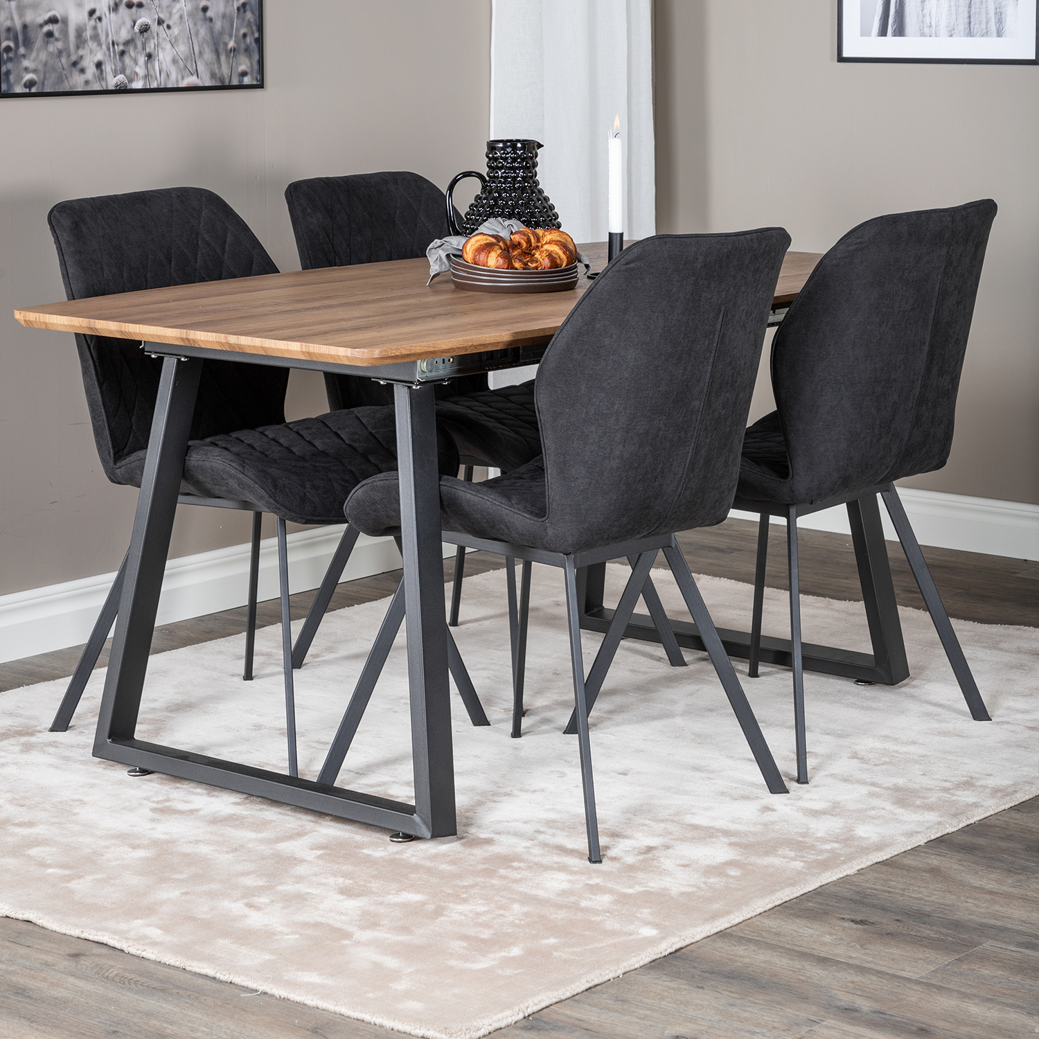  Inca Dining Table 160/200*85 cm+Gemma  Dining Chair Natur/Sort