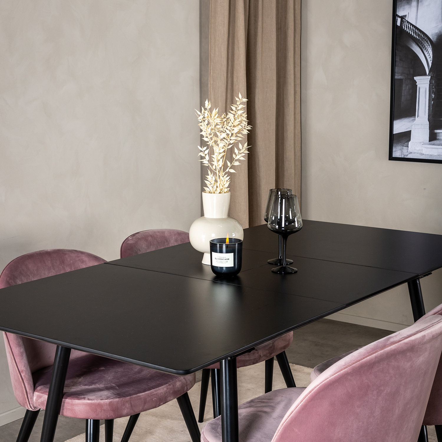 Spisegruppe Venture Home Silvia med Innleggsplate og 4 Valentina Stoler
