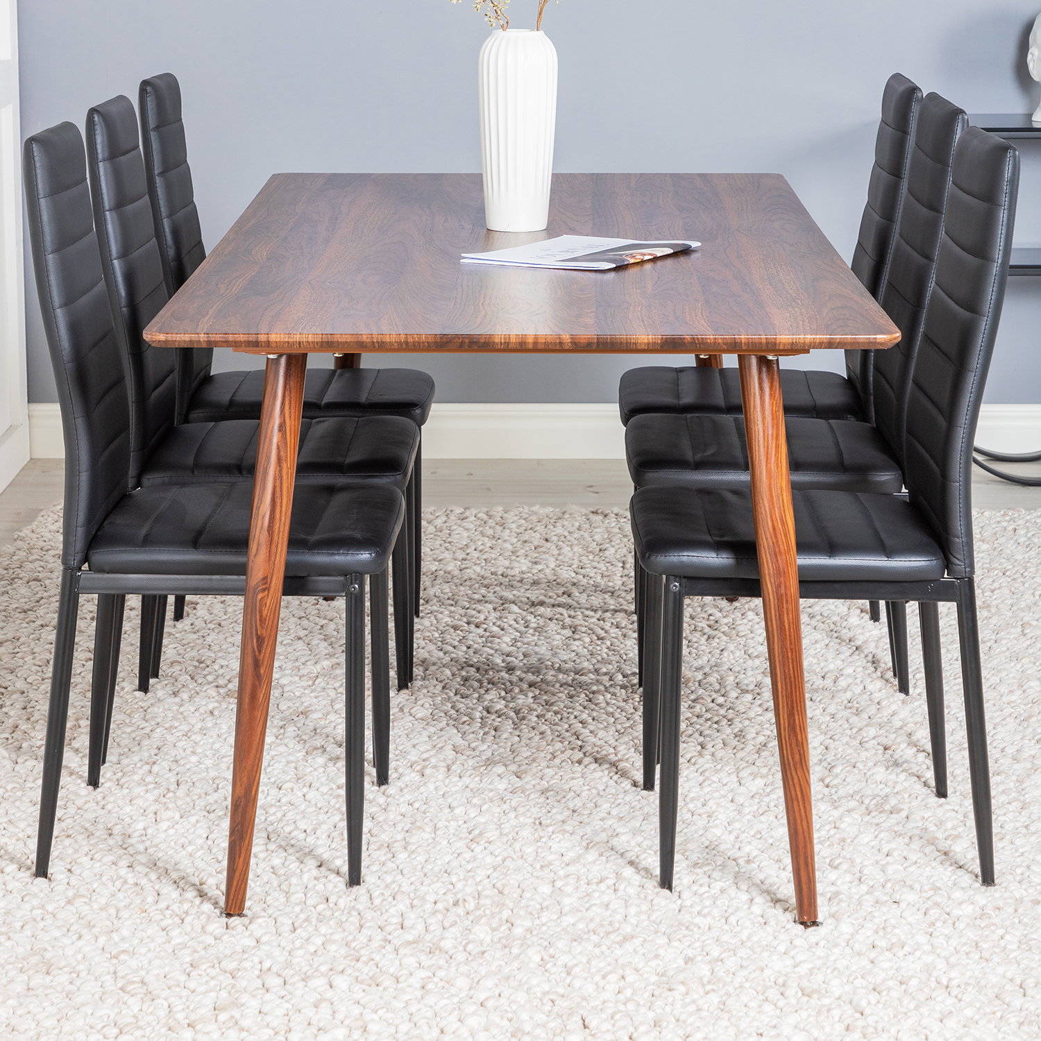 Spisegruppe Venture Home Pobbie med 6 Sly Stoler Kunstlær