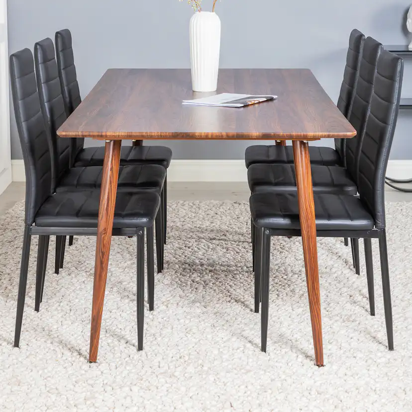 Spisegruppe Venture Home Pobbie med 6 Sly Stoler Kunstlær