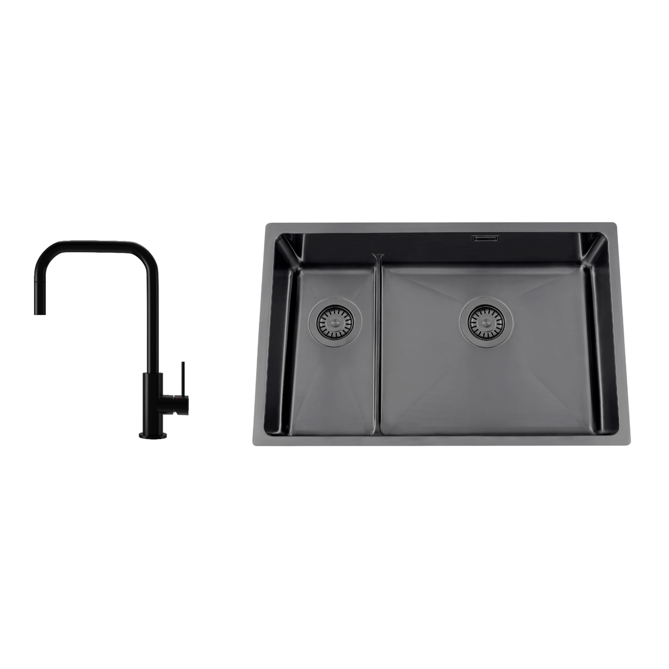 Kjøkkenvask Nordic Tech Titan 73 KHX Nickel med Kjøkkenbatteri Steel Accent Square D