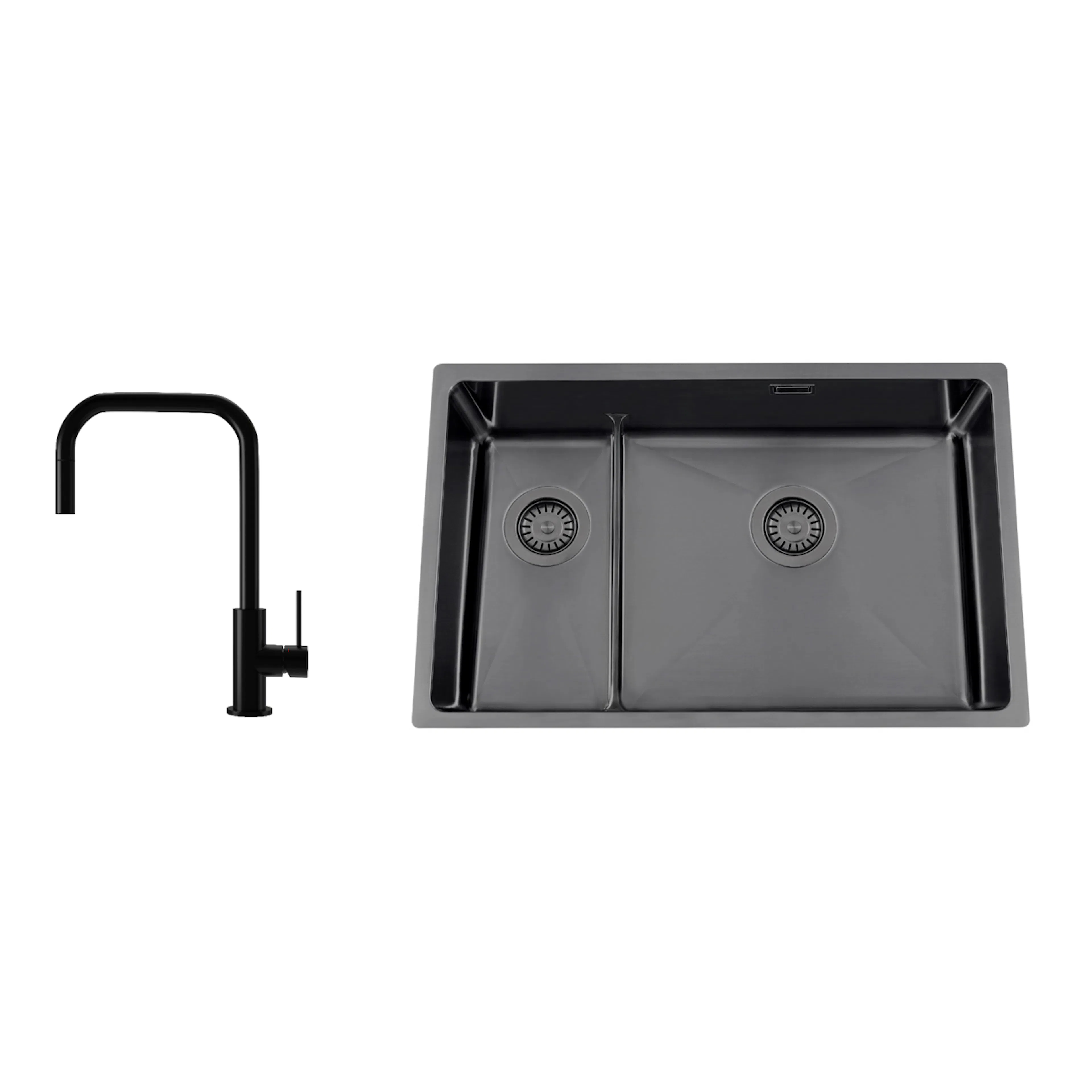 Kjøkkenvask Nordic Tech Titan 73 KHX Nickel med Kjøkkenbatteri Steel Accent Square D
