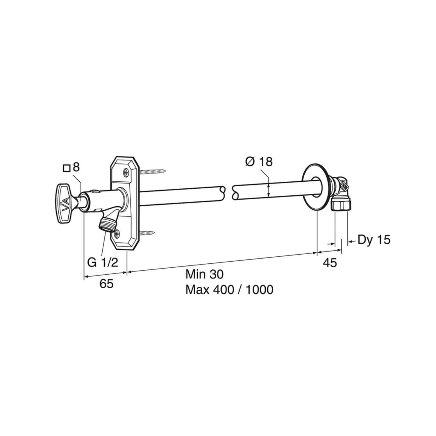 Vattenutkastare Vatette för max 400 mm vägg
