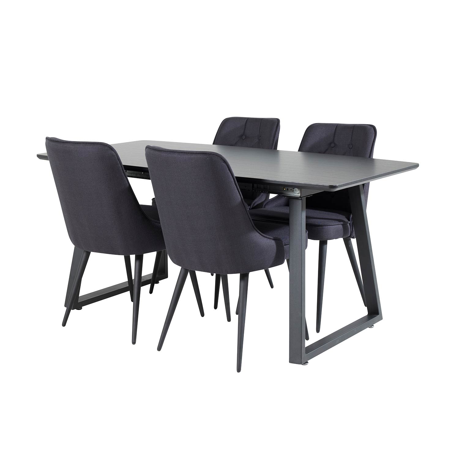 Inca Extentiontable - Black top+Velvet Chair-Black Fabric_4 Sort/Sort