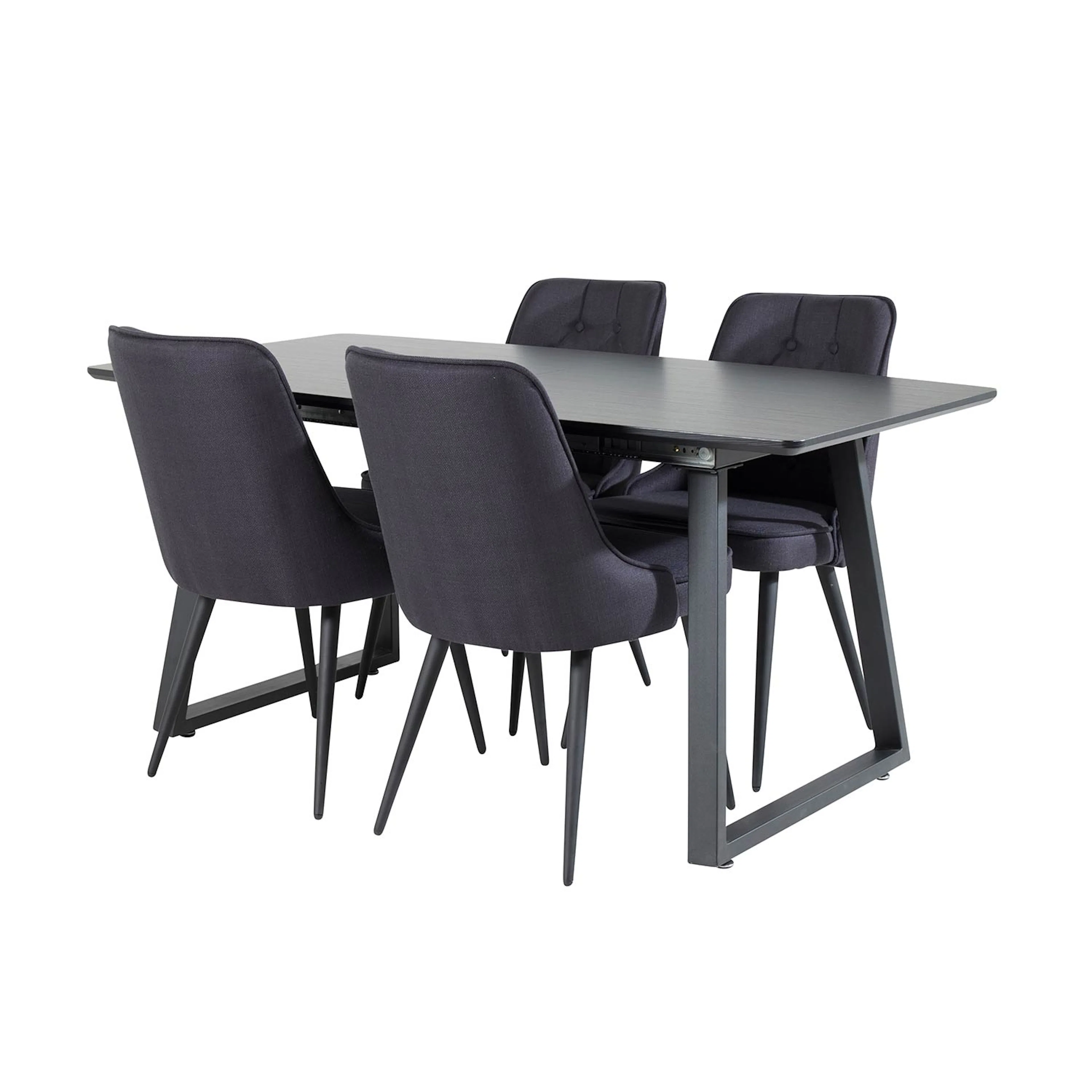 Inca Extentiontable - Black top+Velvet Chair-Black Fabric_4 Sort/Sort