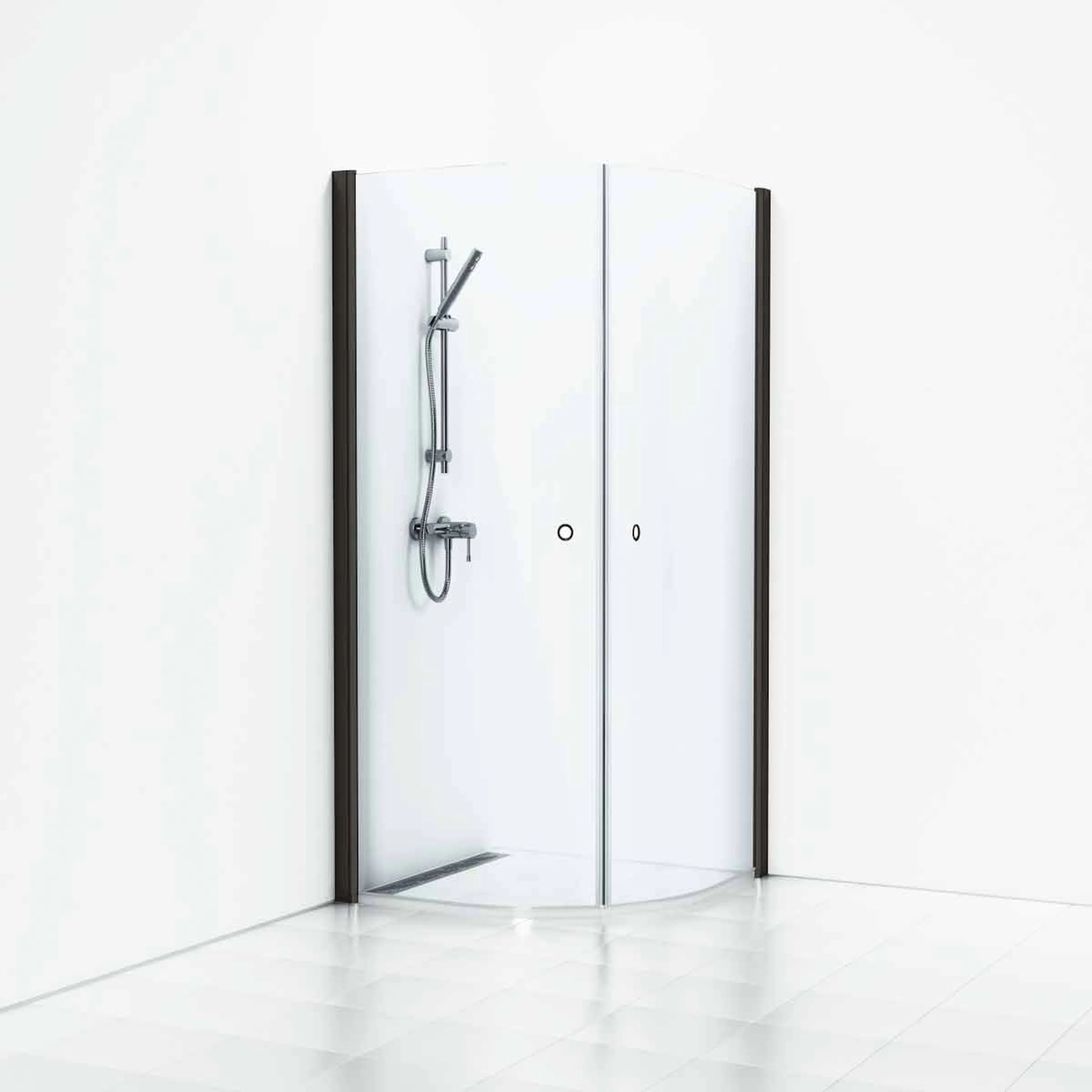Duschhö Skoga Böjd 80x80x198 svmatt profil/Klargl Intht 800x800 mm, Profil: Svart matt aluminium, Klarglas med Integrerat