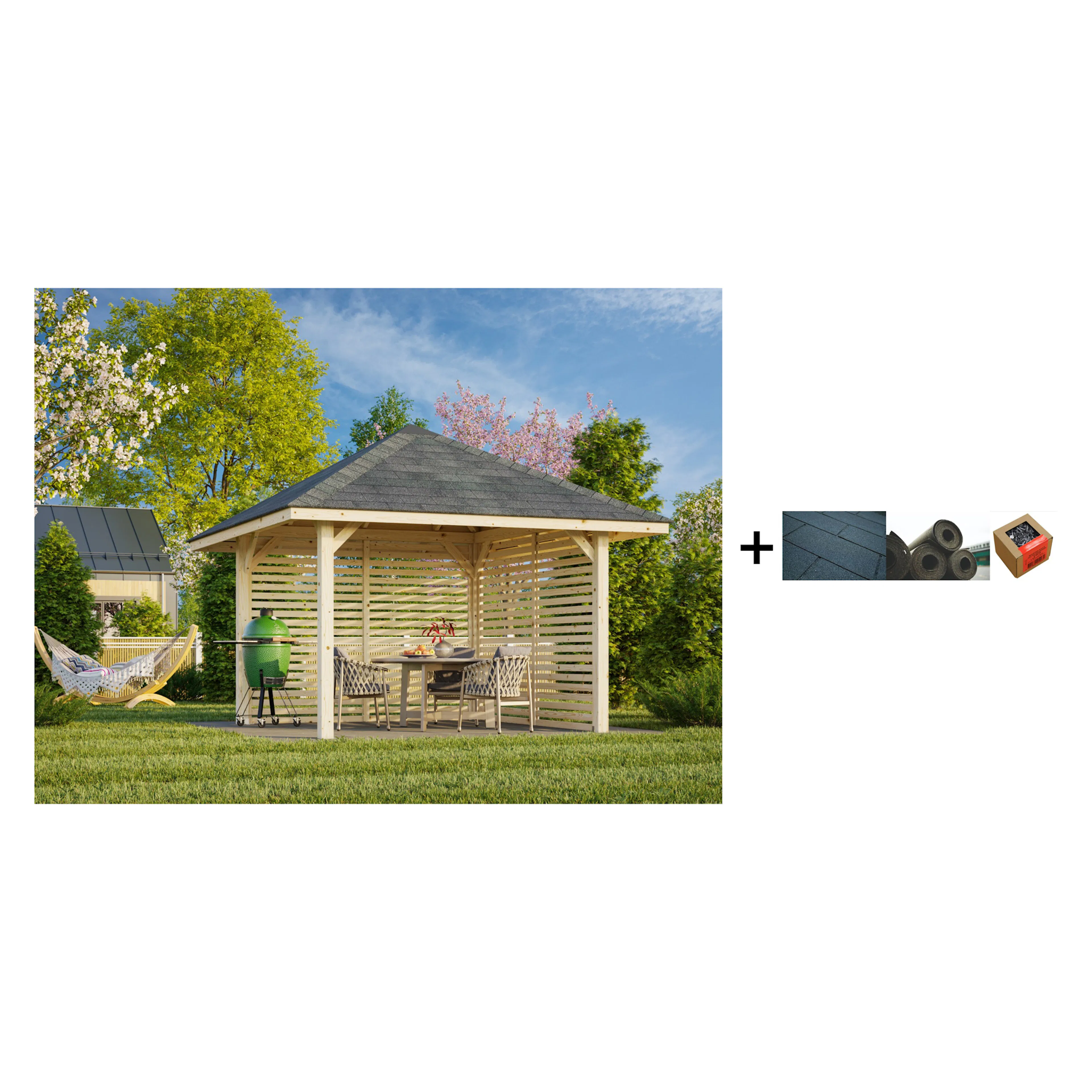 Paviljong Palmako Bianca 8,3 m2 Sett 102 med Shingel, Papp og Spiker
