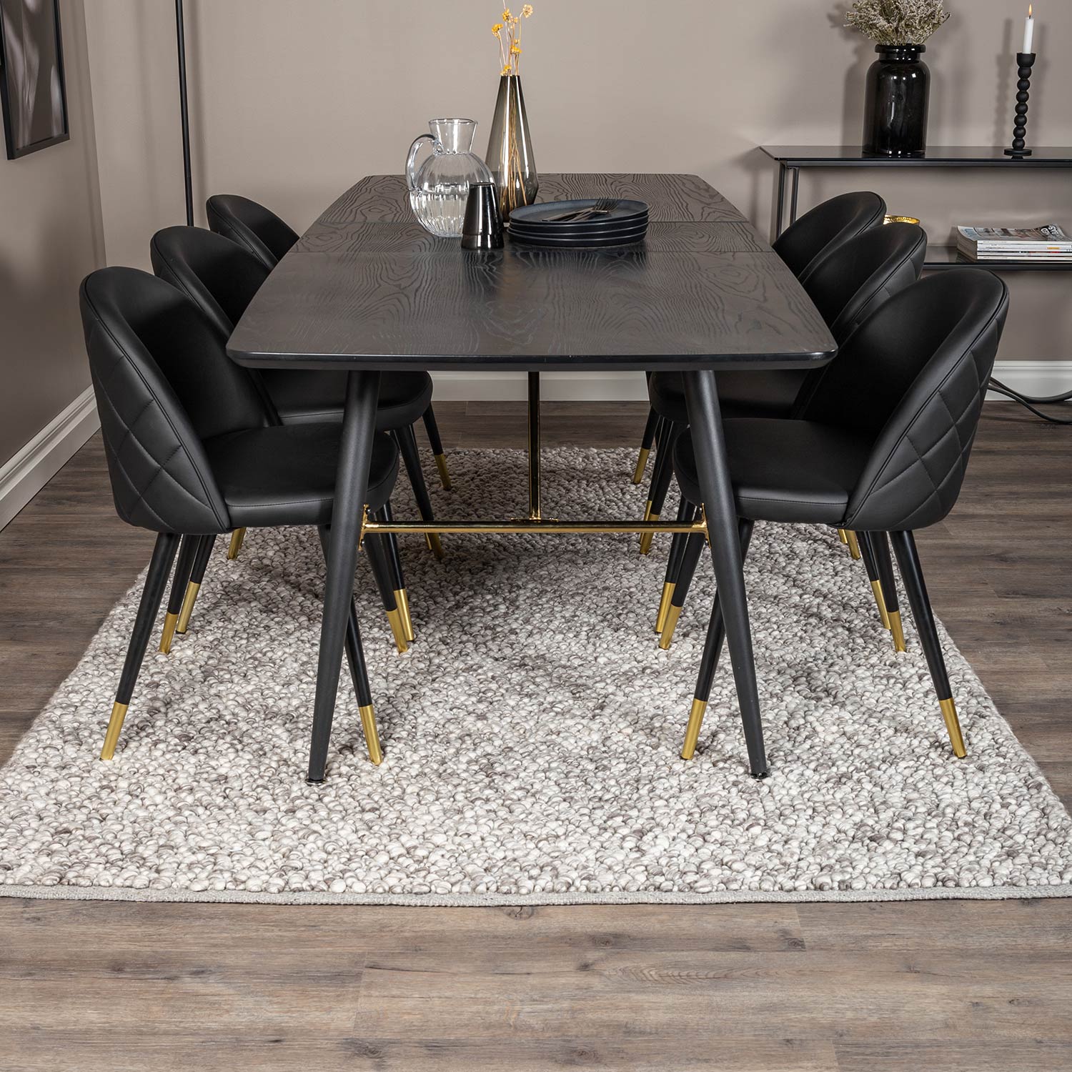 Spisegruppe Venture Home Gold med 6 Velvet Stoler
