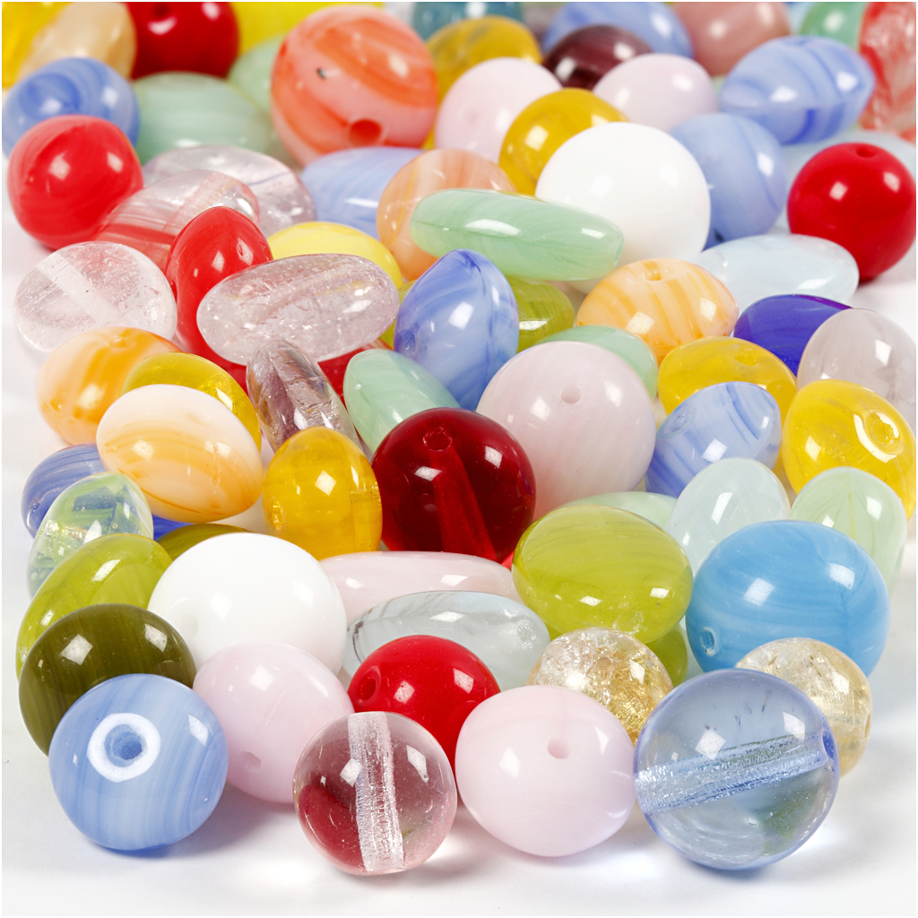 Glassperler Creativ Company Ass Farger Rund Oval Rund/Flat D6-13 mm Hullstr 0,5-1,5 mm 1 Pk