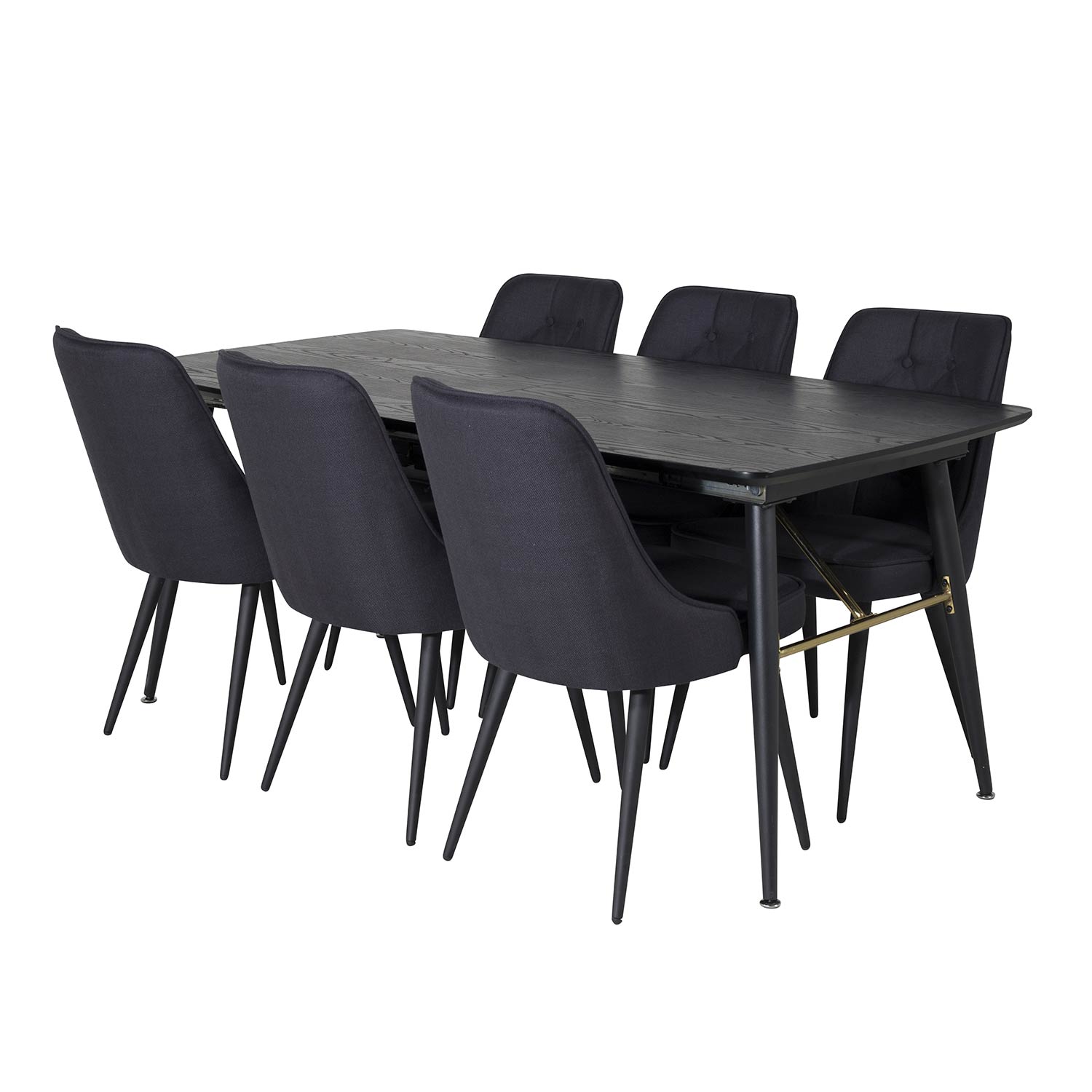Gold Extention table -Black Veneer+Velvet Chair -Black _6 Sort/Sort, Polyester