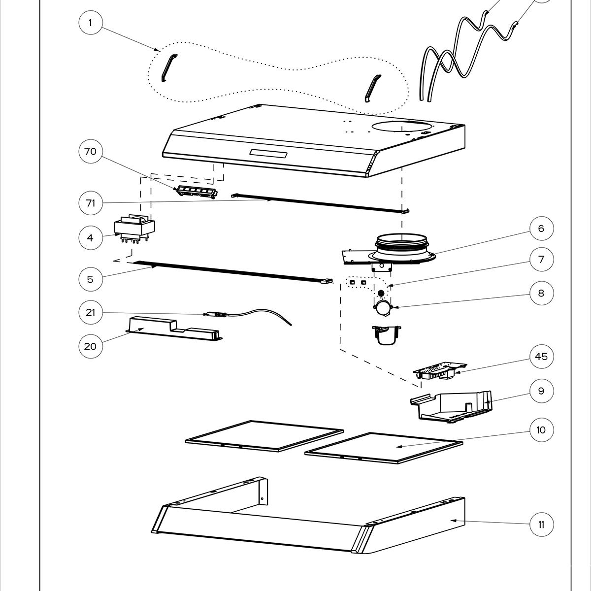 Ventilatorhette Franke Spirit Trafo Vit EC/AC-motorer Uni PCB Stål
