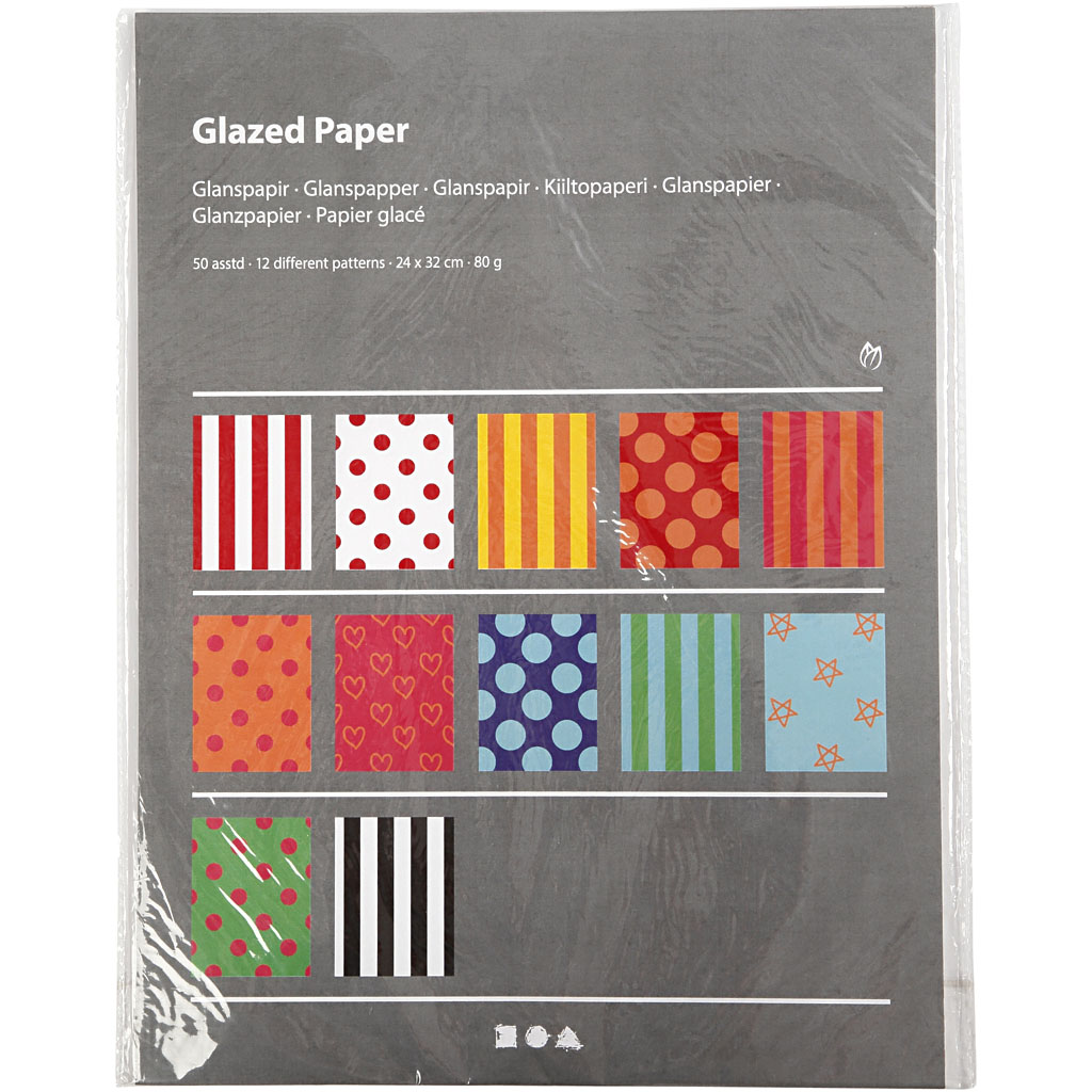 Glanspapir Creativ Company Ass Farger Mønstrede 24x32 cm 50 Ass-Ark/1 Pk