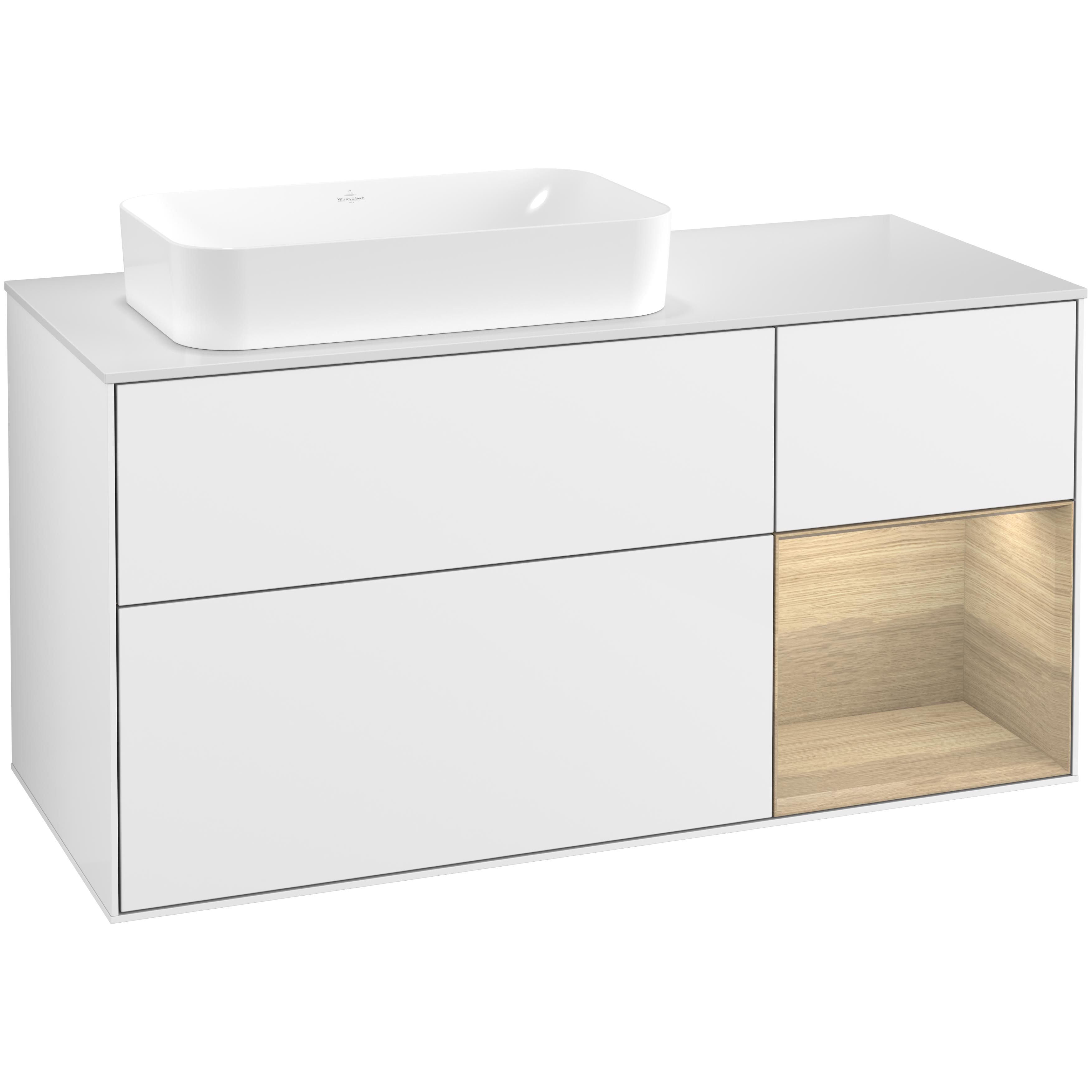 Tvättställsskåp Villeroy & Boch Finion med 3 Lådor Hylla och Bänkskiva för Ocentrerat Fristående Tvättställ