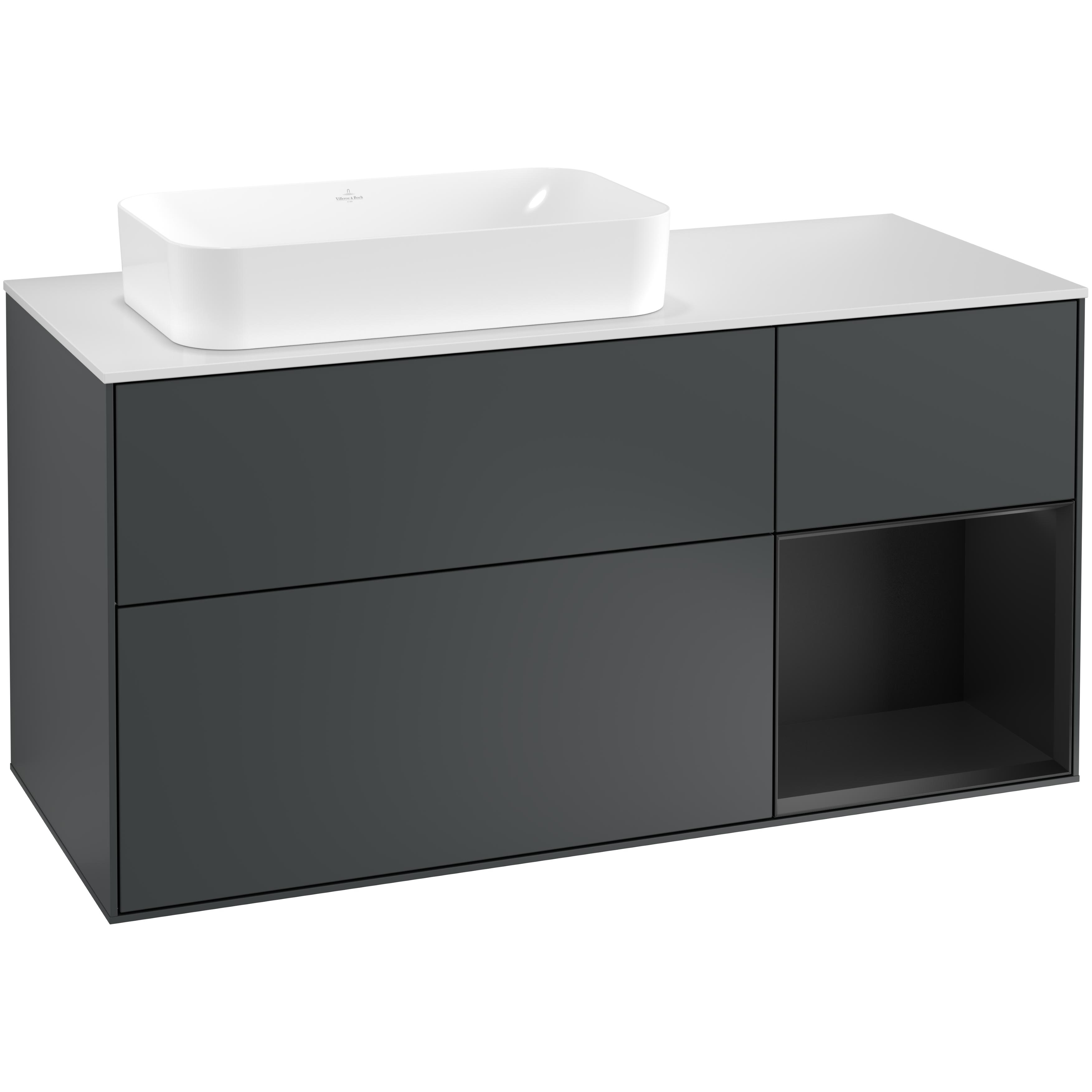 Tvättställsskåp Villeroy & Boch Finion med 3 Lådor Hylla och Bänkskiva för Ocentrerat Fristående Tvättställ