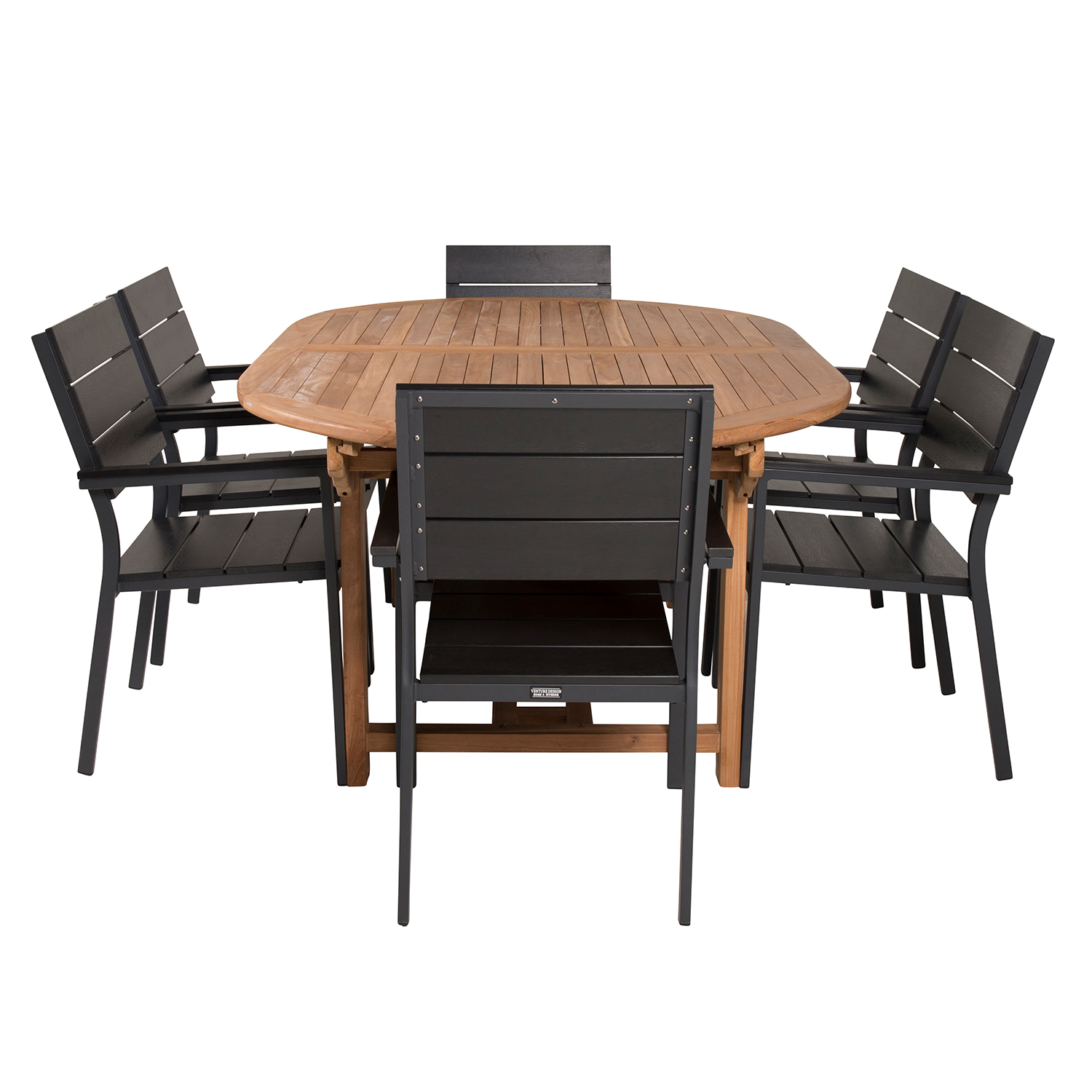 Spisegruppe Venture Home Kenya 180-240x120 Teak med 6 Levels Lenestoler