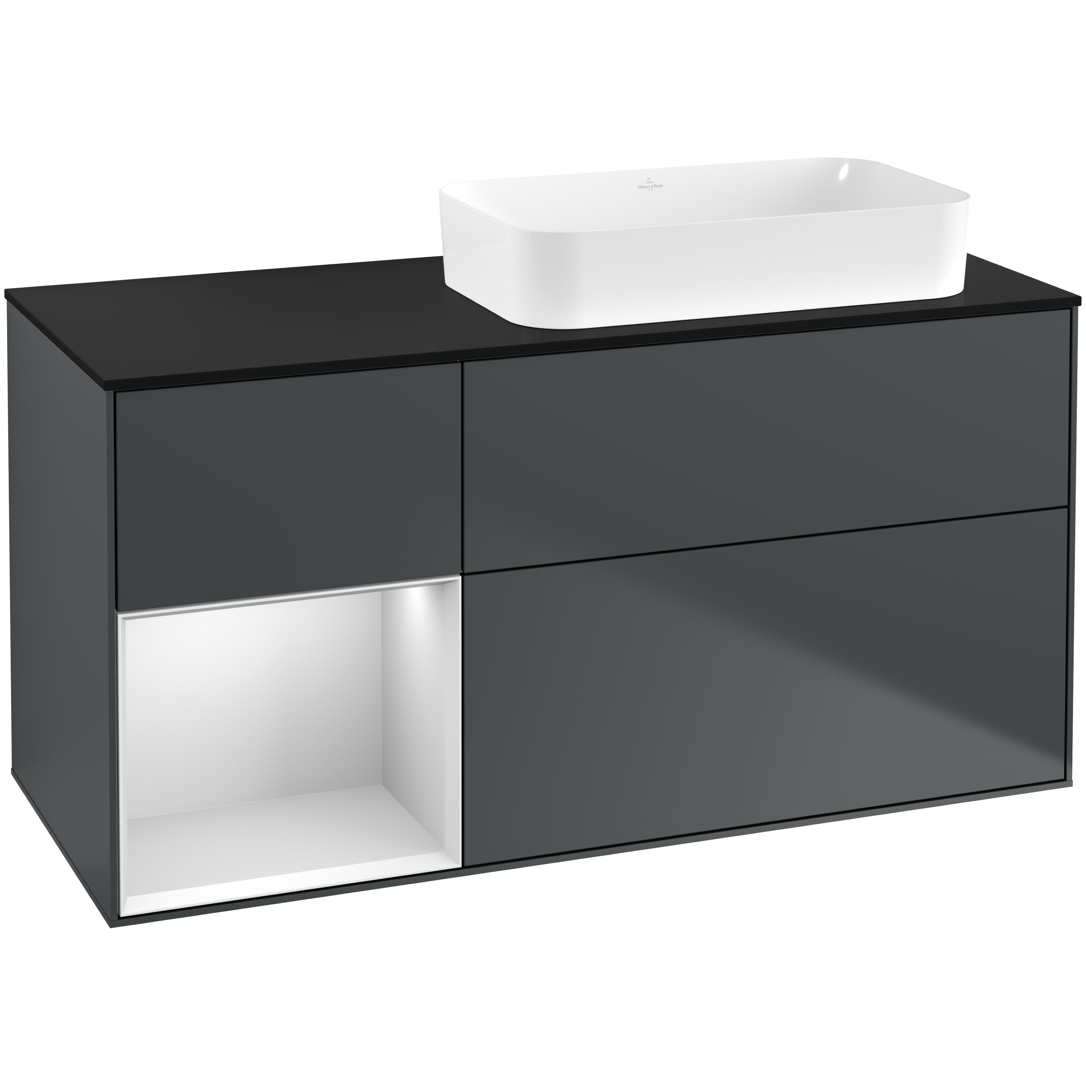Tvättställsskåp Villeroy & Boch Finion med 3 Lådor Hylla och Bänkskiva för Ocentrerat Fristående Tvättställ