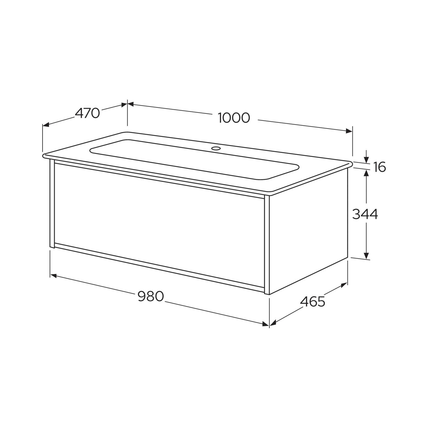 Kommod Ducentic Brun ek - 100 cm. Porslinstvättställ, Vit, f Brun Eik, Hull for 1 stk Enkelthullsbatteri