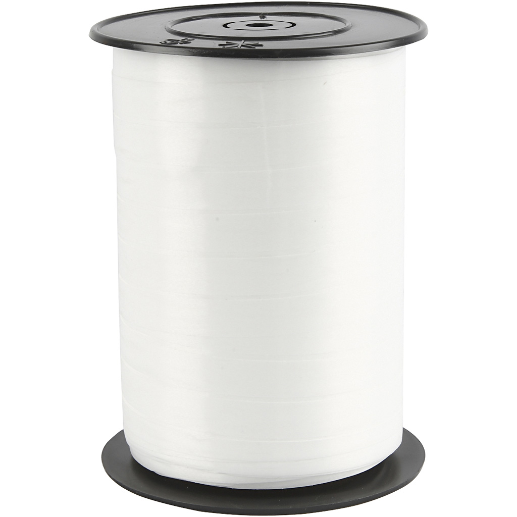 Presentsnöre, vit, B: 10 mm, blank, 250 m/ 1 rl. Hvit