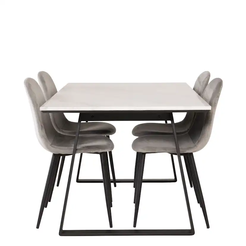 Spisegruppe Venture Home Estelle 140 med 4 Pobbie Stoler Fløyel