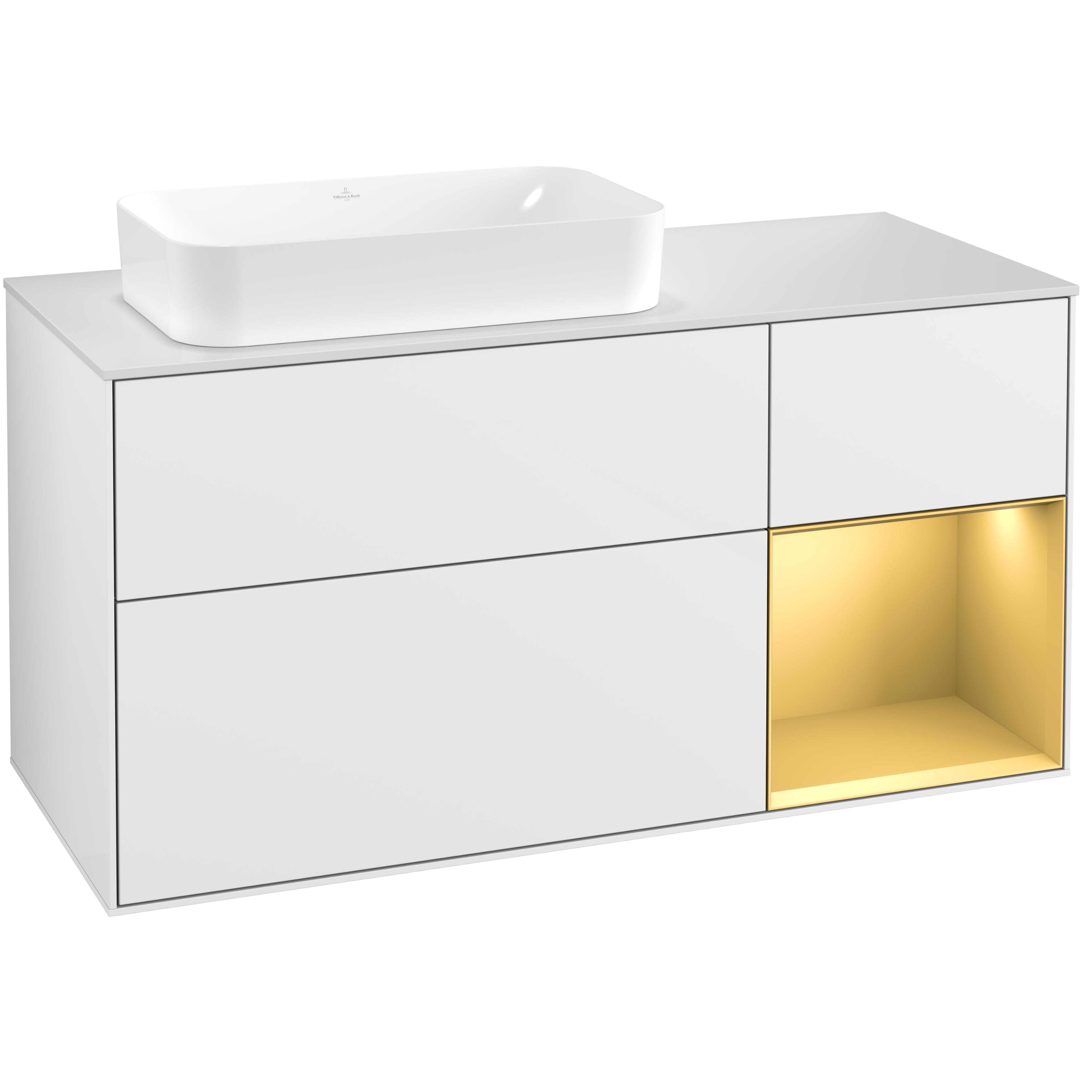 Tvättställsskåp Villeroy & Boch Finion med 3 Lådor Hylla och Bänkskiva för Ocentrerat Fristående Tvättställ