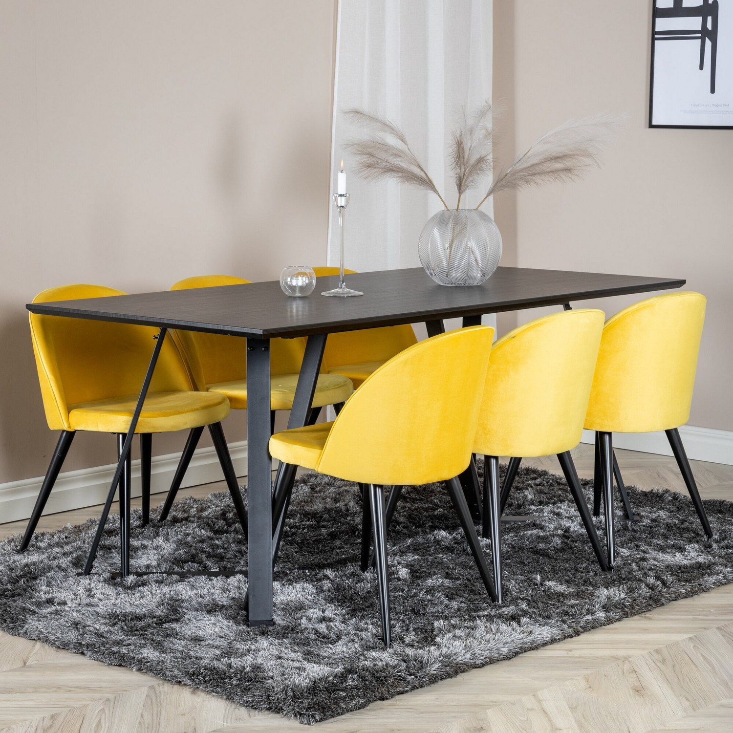 Spisegruppe Venture Home Madde med 6 Valentina Stoler Fløyel