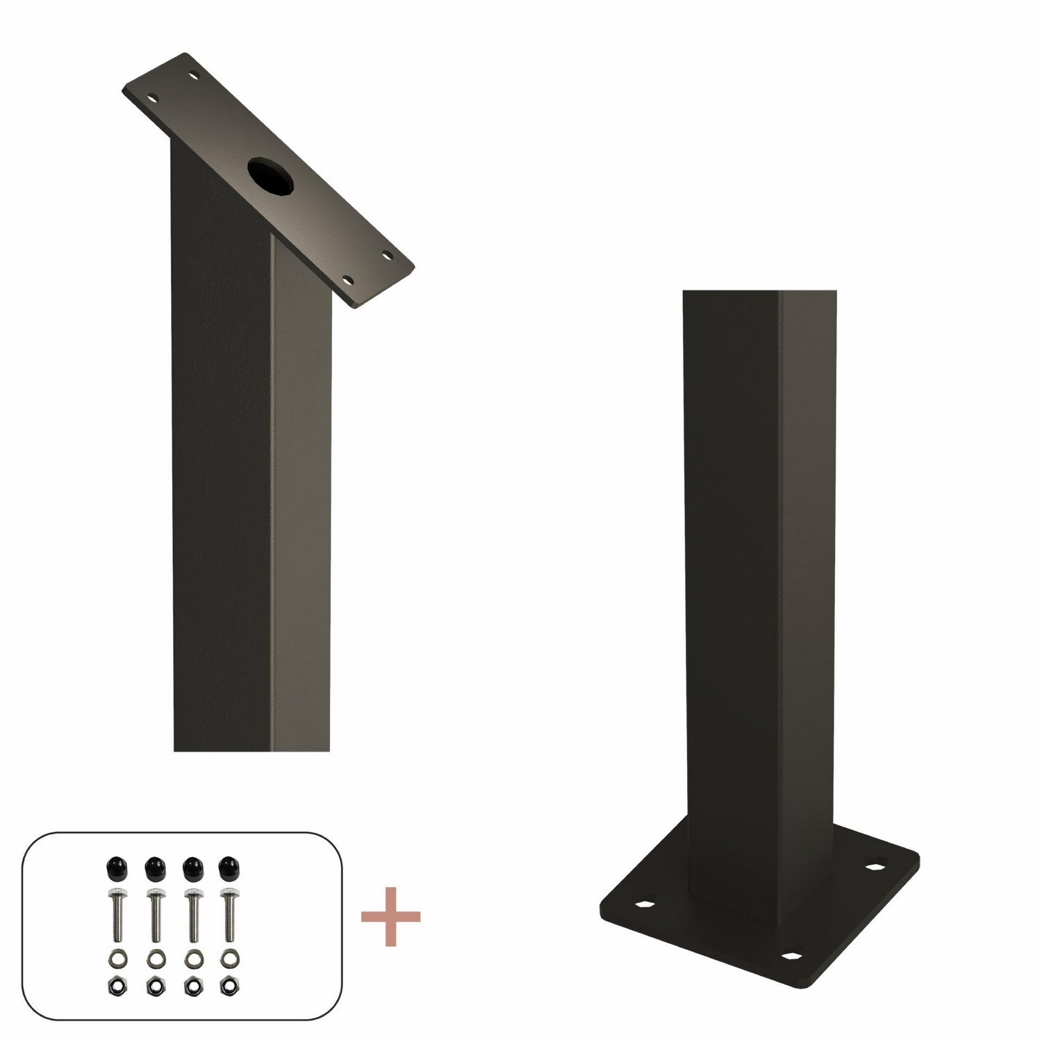 Stålstolpe PLUS  med Fot til Trapperekkverk med Bolter 4,5 x 4,5 cm
