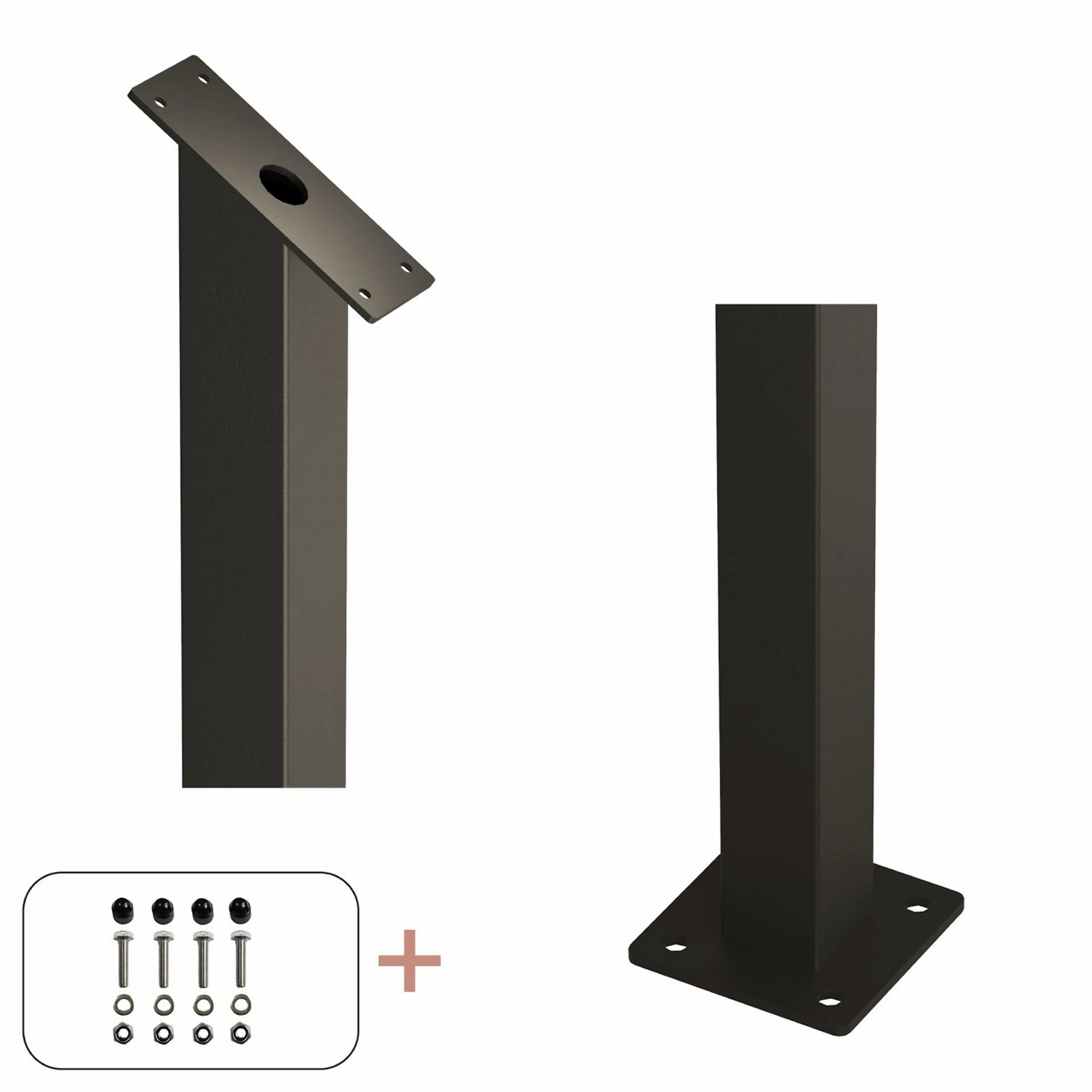 Stålstolpe PLUS med Fot til Trapperekkverk med Bolter 4,5 x 4,5 cm