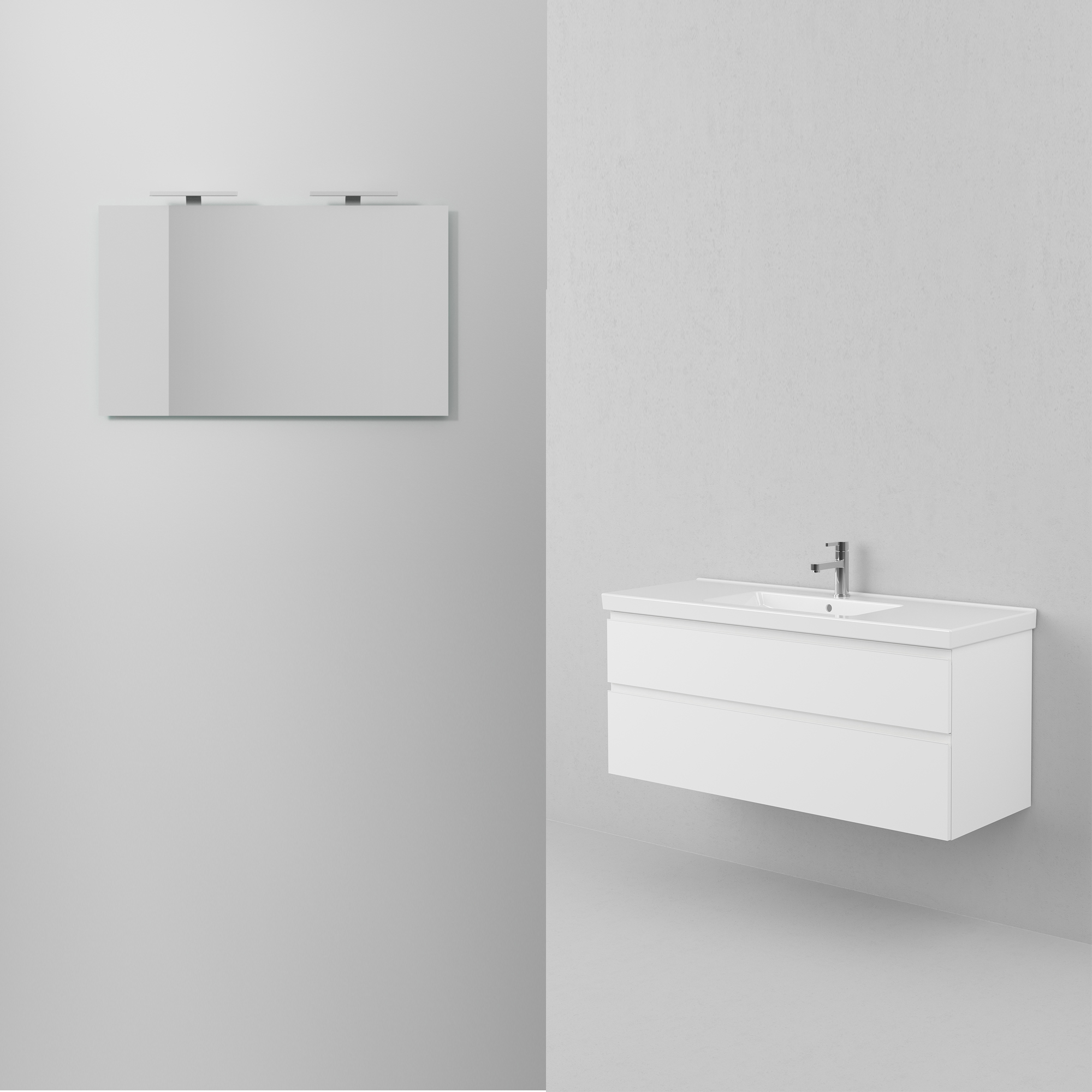 Möbelpaket INR Viskan Grip med Spegel Feel, Grepplist och Tvättställ med 2 lådor | badrum - badrumsmobler - mobelpaket | KakelKungen