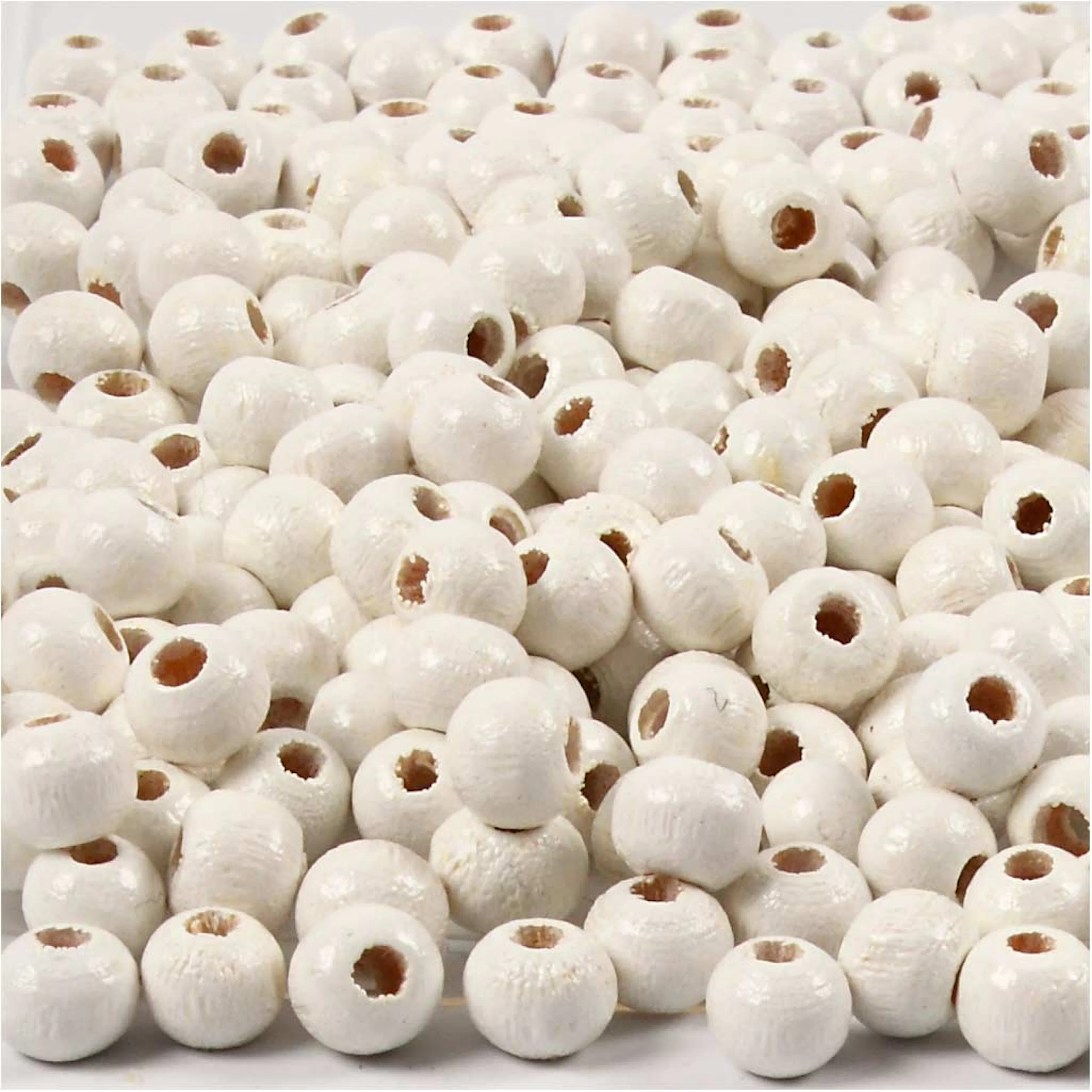 Träpärlor, vit, Dia. 5 mm, Hålstl. 1,5 mm, 6 g/ 1 förp. Hvit