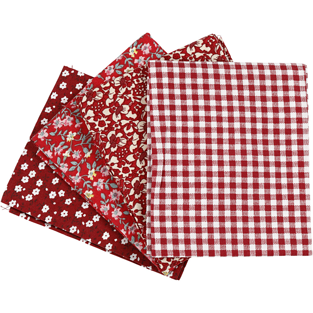 Patchworktyg, röd, stl. 45x55 cm, 100 g, 4 st./ 1 bunt Rød
