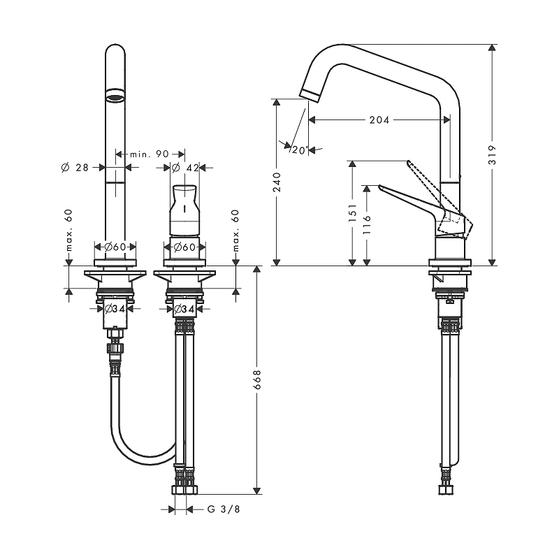 Kjøkkenbatteri Axor Citterio M 2-hulls