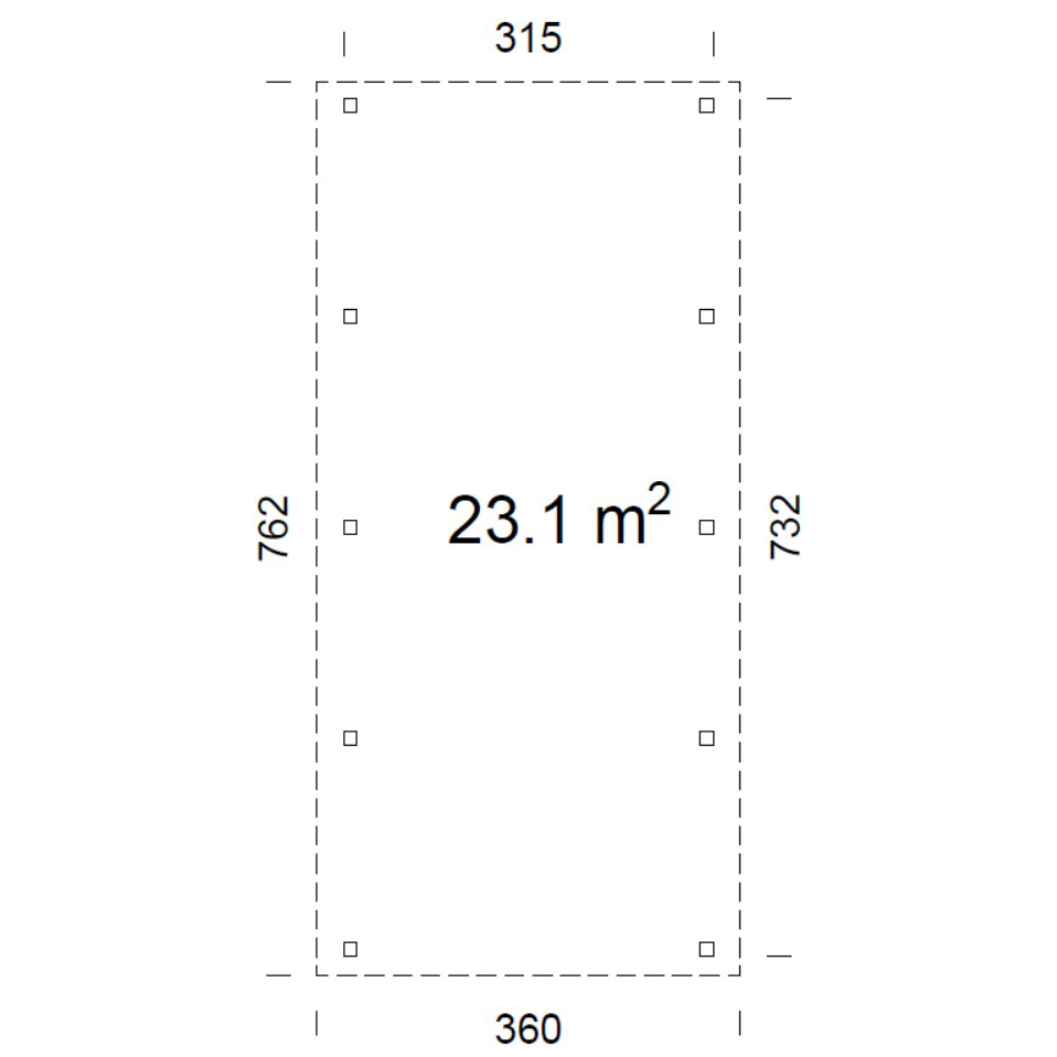 Carport Karl 23,1 m2 Ubehandlet tre