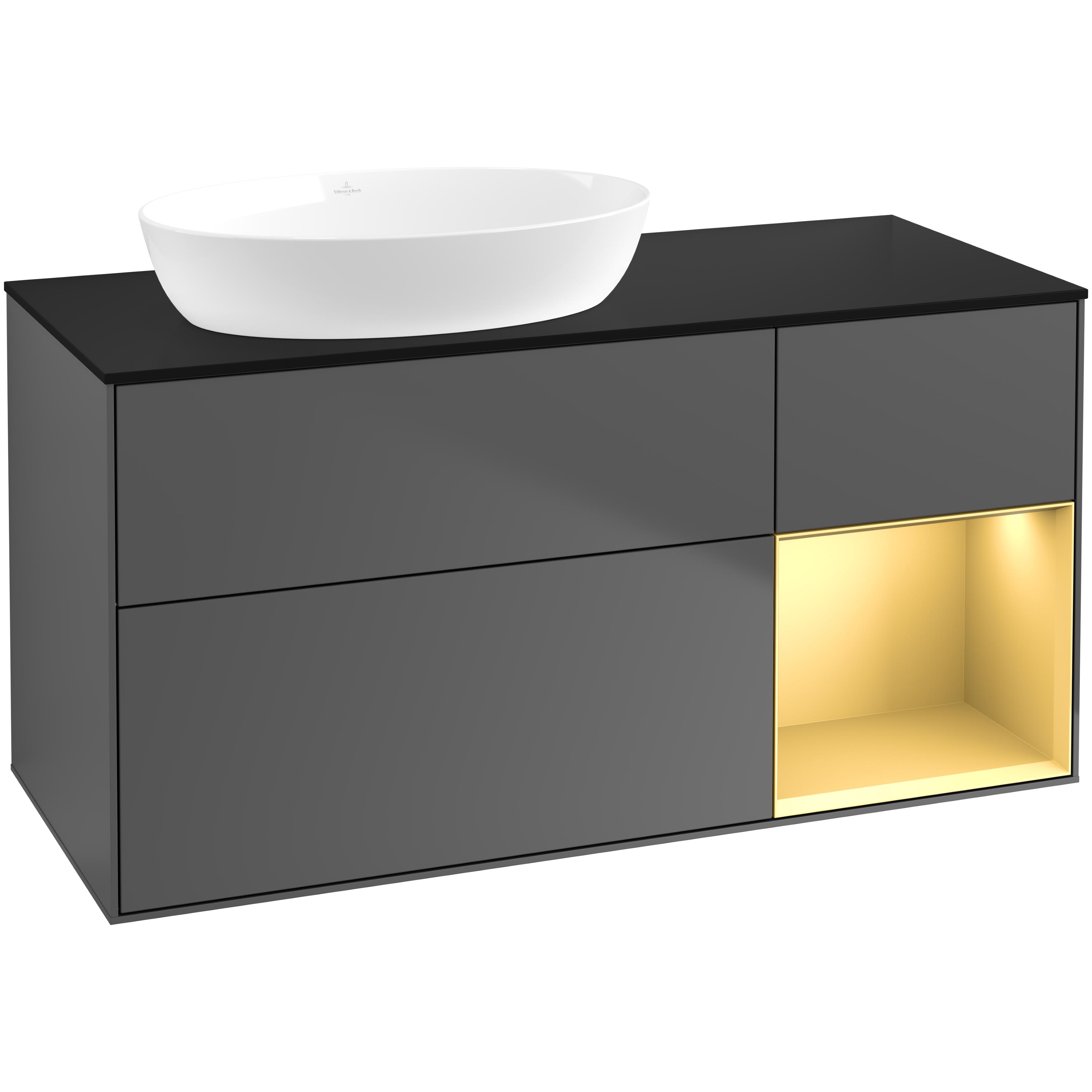 Tvättställsskåp Villeroy & Boch Finion med 3 Lådor Hylla och Bänkskiva för Ocentrerat Tvättställ från Artis & Collaro