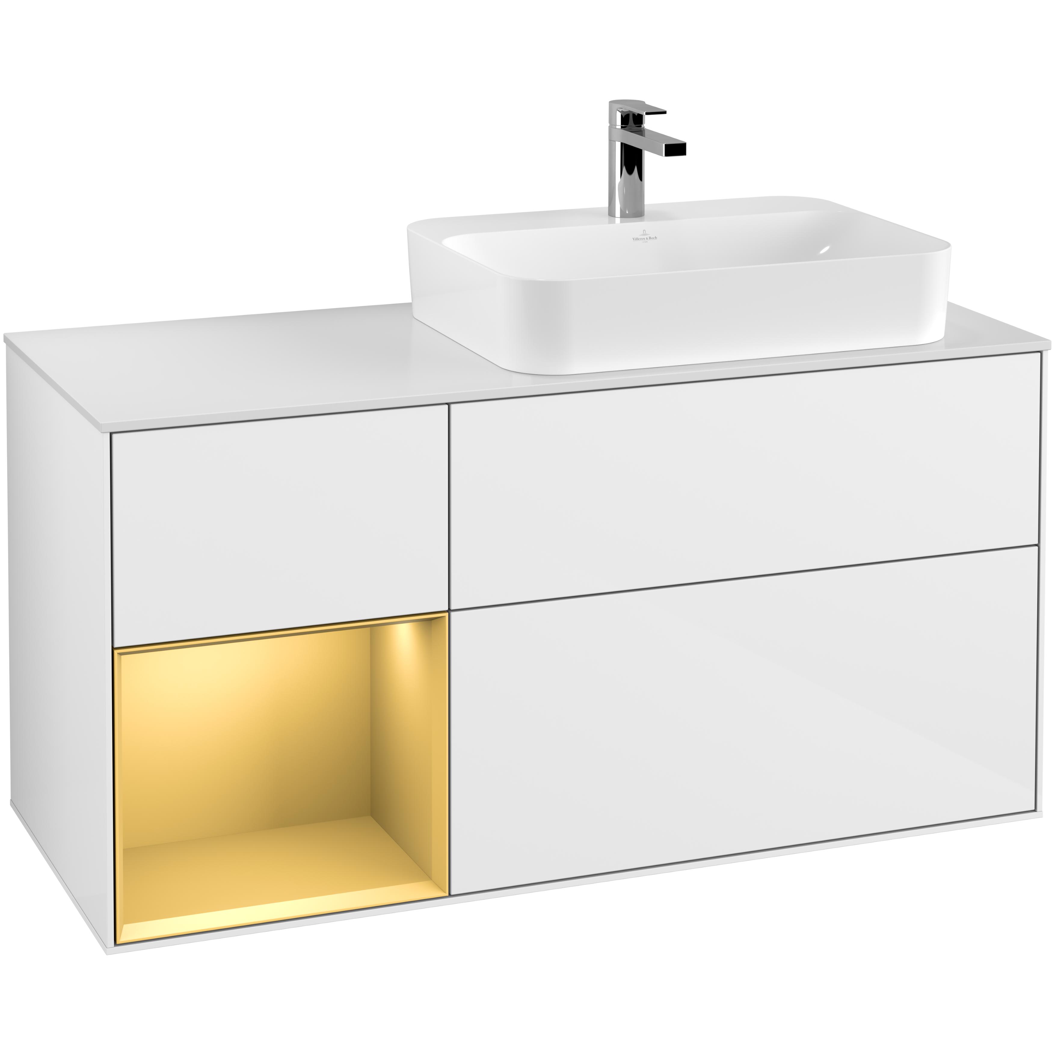 Tvättställsskåp Villeroy & Boch Finion med 3 Lådor Hylla och Bänkskiva för Ocentrerat Ytmonterat Tvättställ