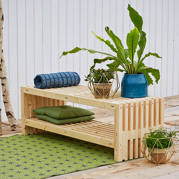 Benk PLUS Rustikk Design med Hylle 2180 mm