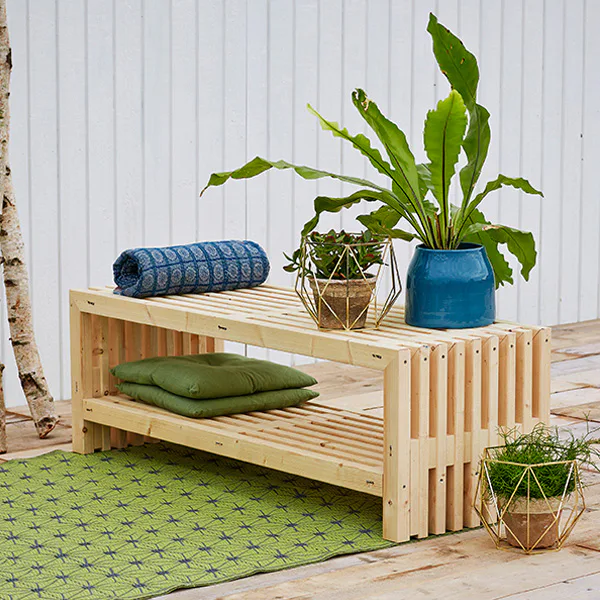 Benk PLUS Rustikk Design med Hylle 2180 mm