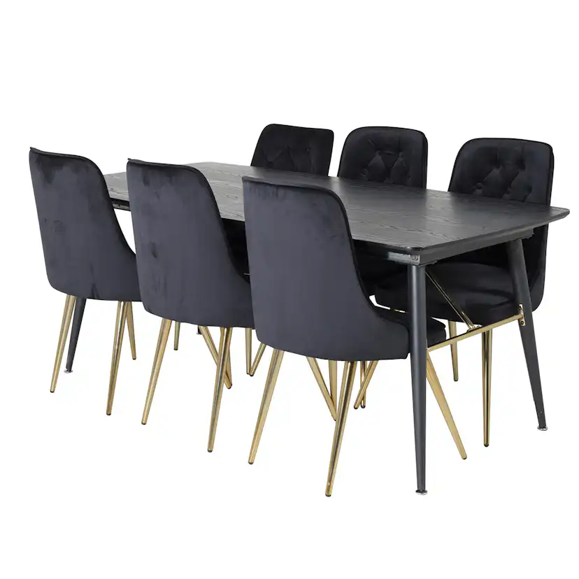 Spisegruppe Venture Home Gold med 6 Velvet Deluxe Stoler