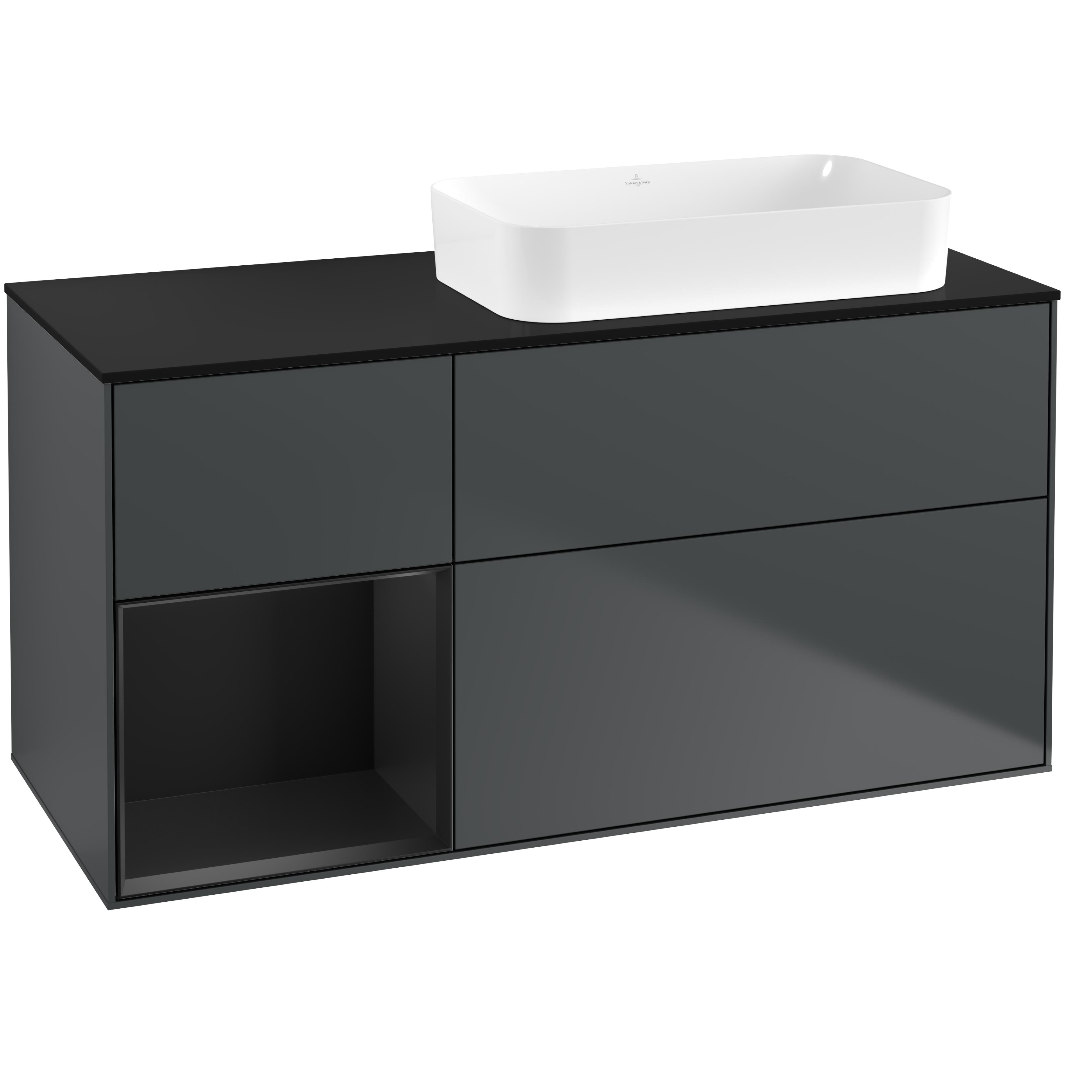 Tvättställsskåp Villeroy & Boch Finion med 3 Lådor Hylla och Bänkskiva för Ocentrerat Fristående Tvättställ